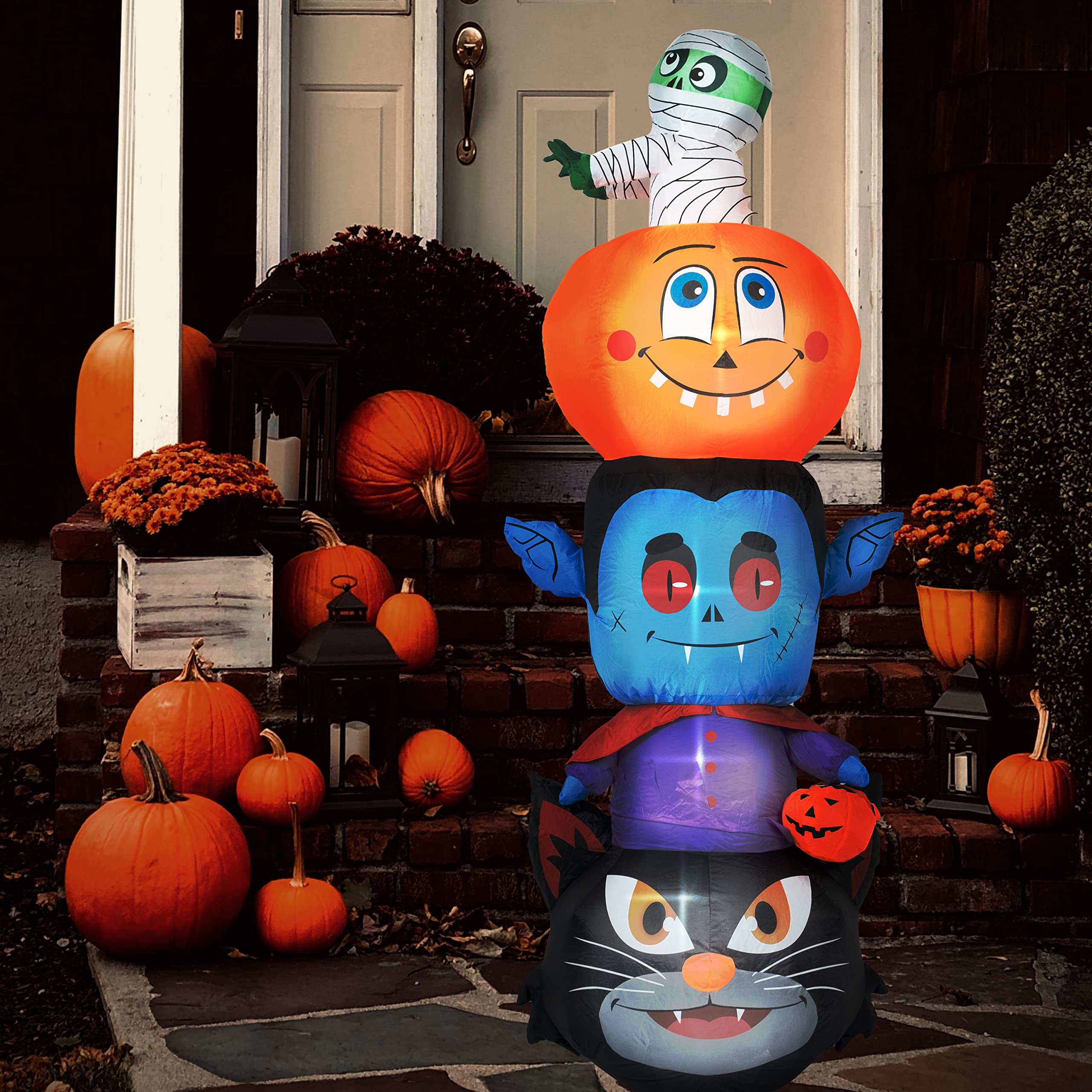 6Ft Halloween Inflatable Pumpkin with Zombie - LED Lighted Outdoor Yard Decorations for Halloween, Garden, Lawn & Holiday Parties | Spooky Blow-Up Decor for Front Yard, Backyard & Halloween Events