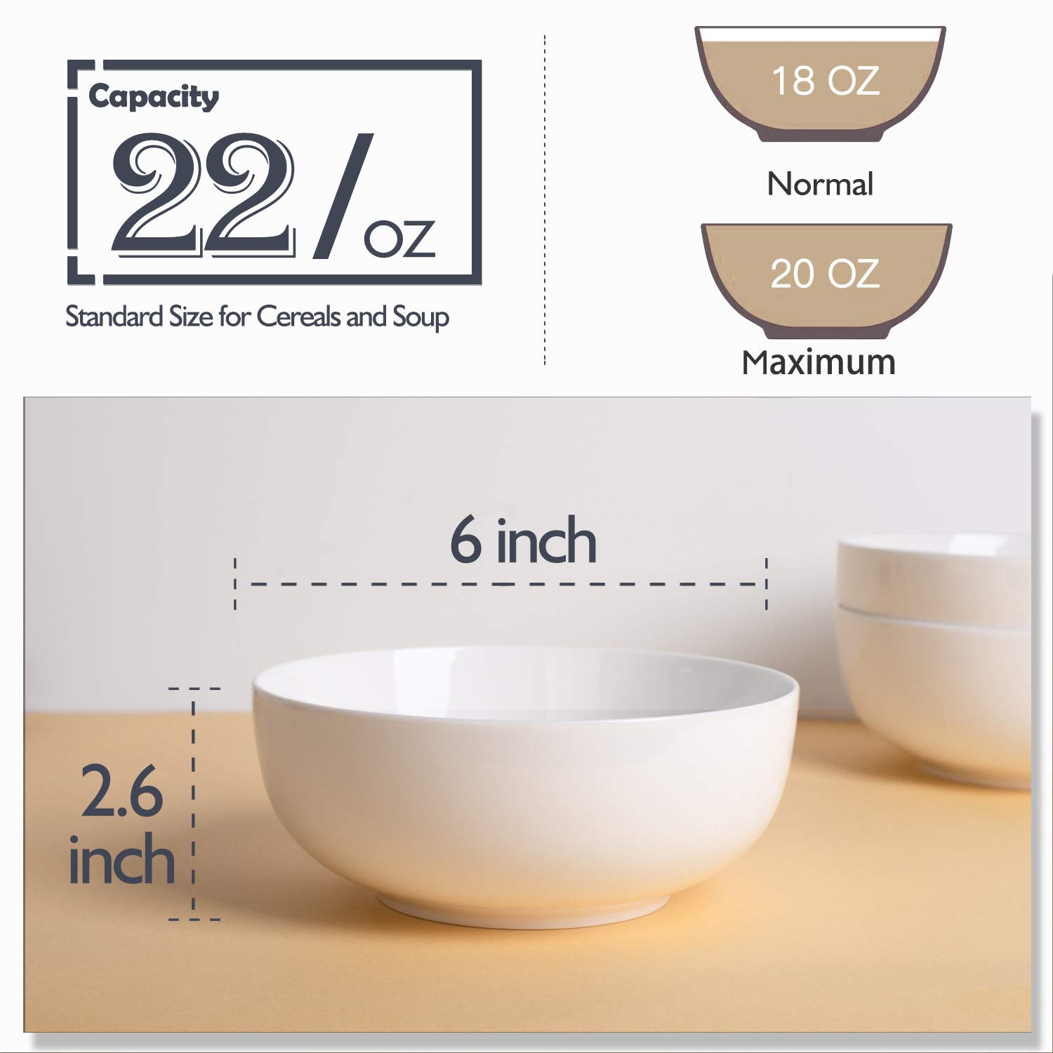 Delling 22 Oz Ceramic Soup Bowls Set of 3 - 6.6