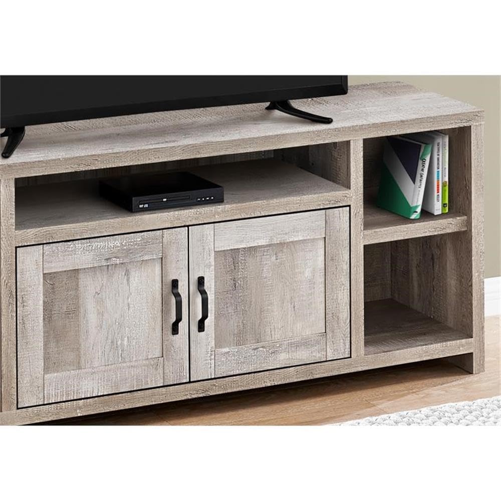 Monarch Specialties 60 Inch TV Stand with Storage - Beige Laminate Media Console for Living Room & Bedroom - Transitional Style Entertainment Center for Flat Screen TVs & Home Theater Systems