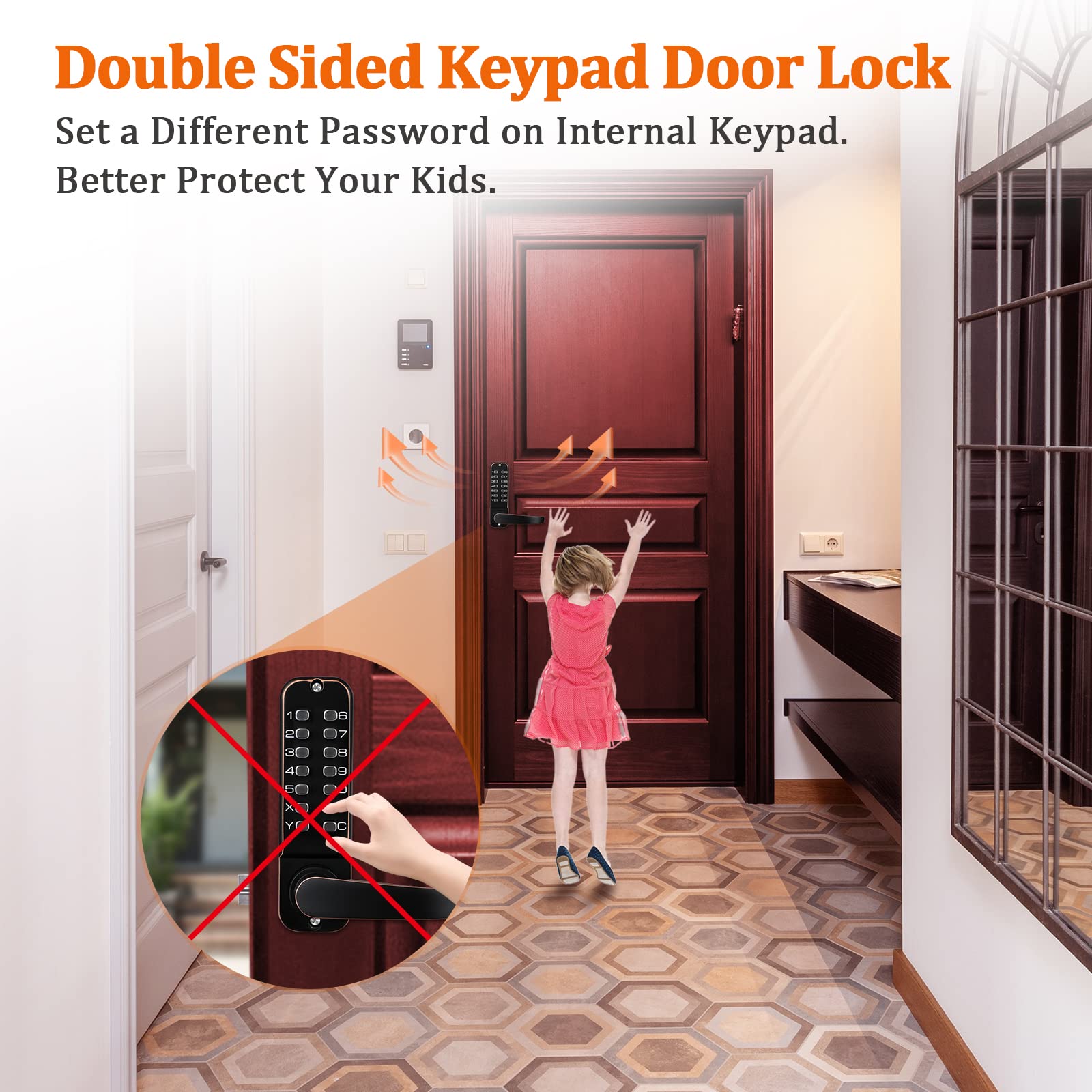 CODACE Keyless Entry Digital Combination Lock with Keypad - Black Electronic Front Door Lock Set for Outdoor Fence, Gate & Home Security (Passage Not Deadbolt) - Perfect for Homes, Apartments, Storage Units & Backyard Gates