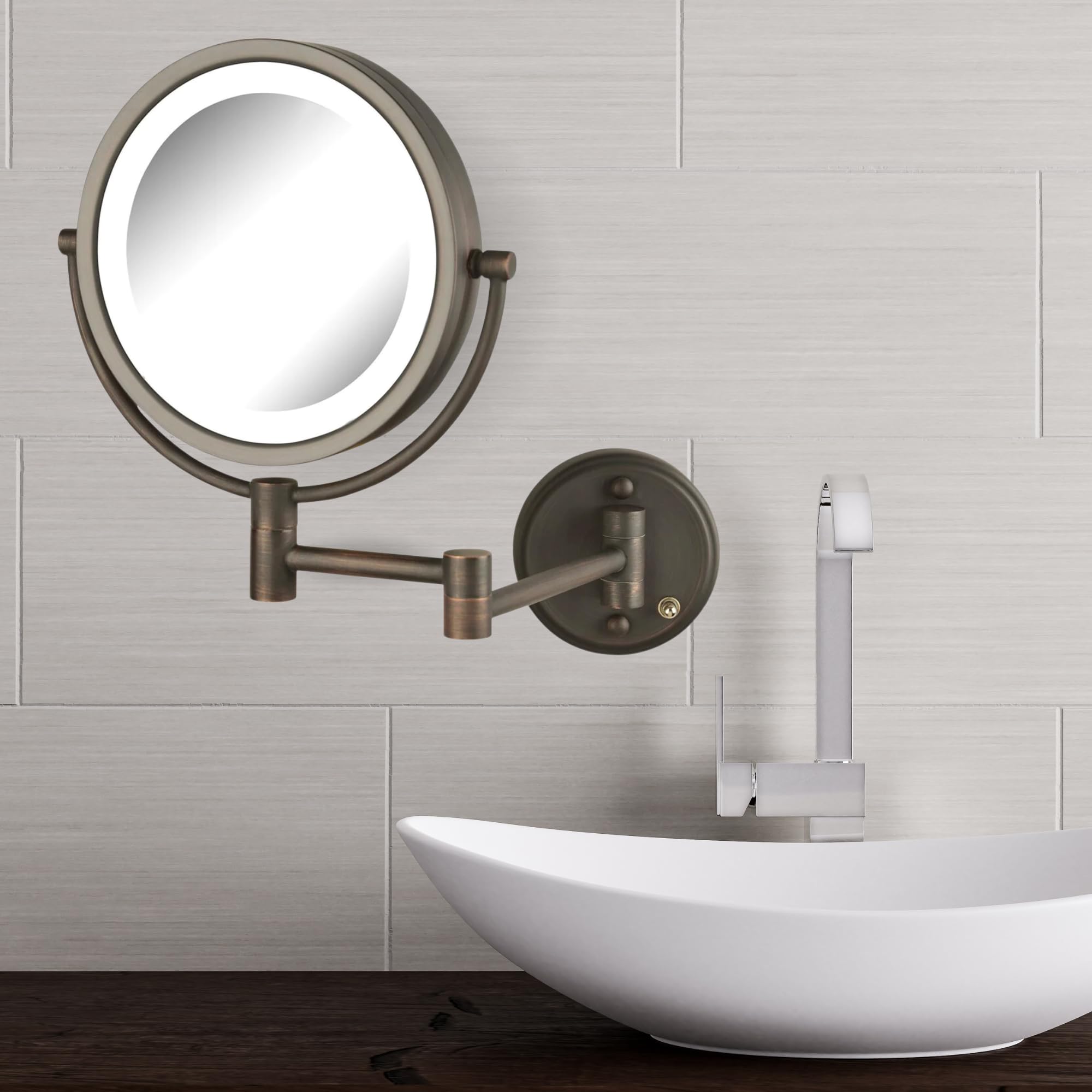 JERDON Wall-Mounted LED Makeup Mirror with 8X Magnification - Bronze Finish Vanity Mirror with Adjustable Lights for Perfect Makeup Application (Model HL88BZL) - Ideal for Home Bathroom, Dressing Room & Professional Salon Use