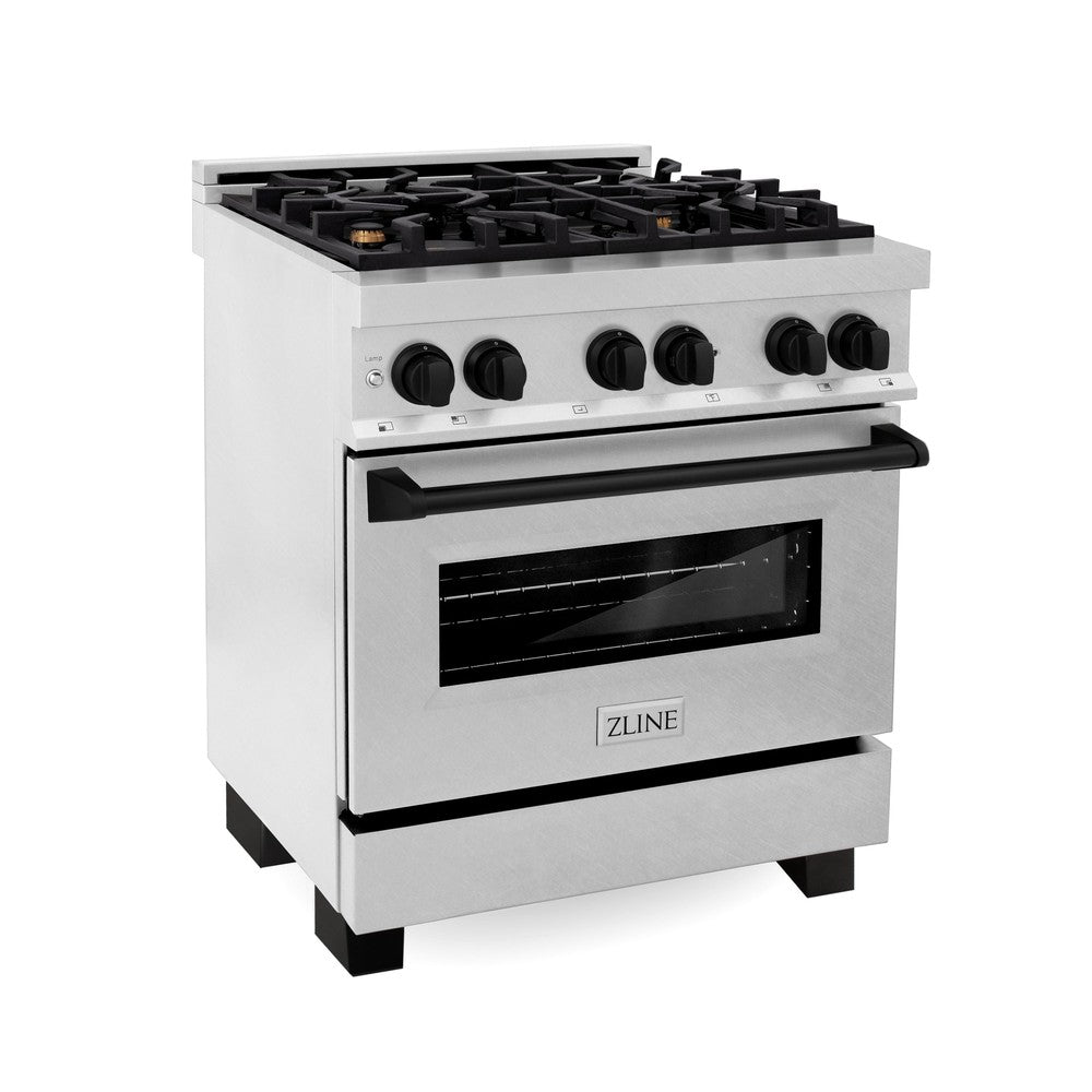 ZLINE Autograph Edition 30-inch 4.0 cu. ft. Dual Fuel Range - 4 Burner Gas Cooktop & Electric Convection Oven - Satin Stainless Steel with Matte Black Accents (RASZ SN 30 MB) - Perfect for Modern Kitchens & Professional Chefs
