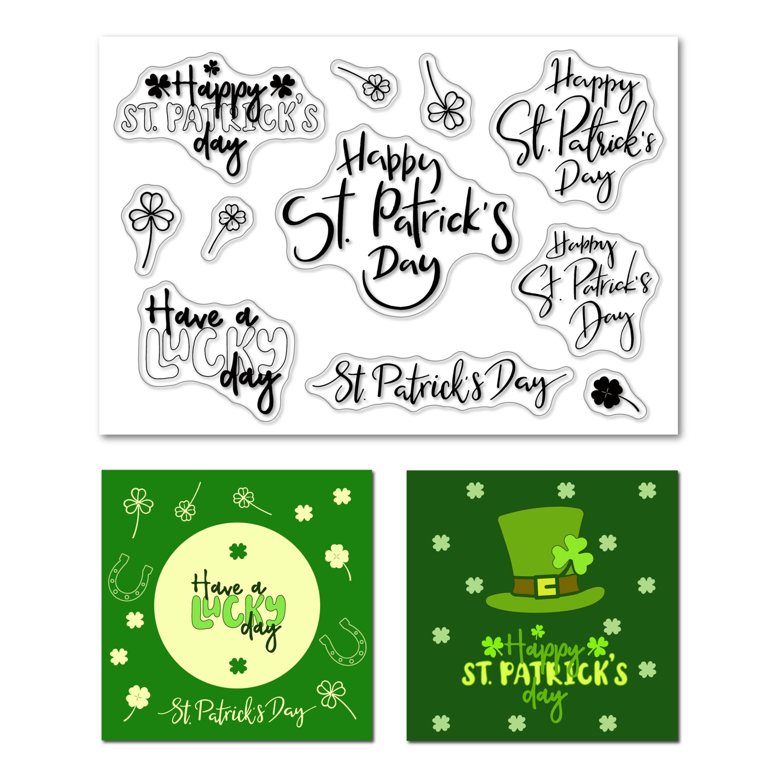 Arbuya St. Patrick's Day Clear Stamps Set - Lucky Clover & Phrase Rubber Stamps for Card Making, Scrapbooking, Journaling DIY - Perfect for Greeting Cards, Gift Wrapping & Holiday Crafts