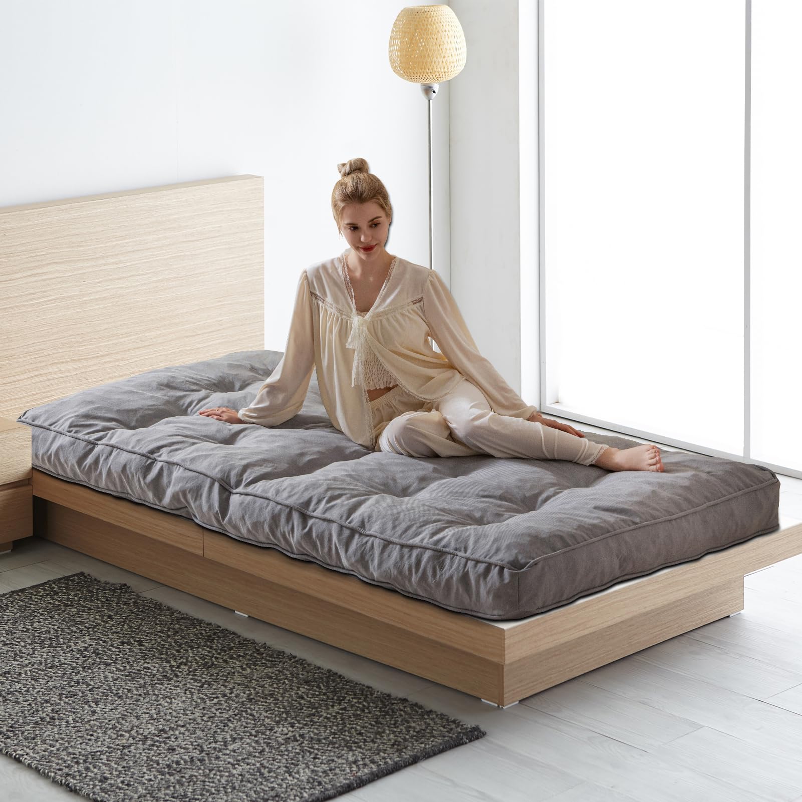 MAXYOYO 6-Inch Thick Futon Mattress with Shredded Foam Filling - Medium Firm Grey Sofa Bed Couch Mattress for Guest Room, Dorm, Apartment & Small Spaces (Frame Not Included)