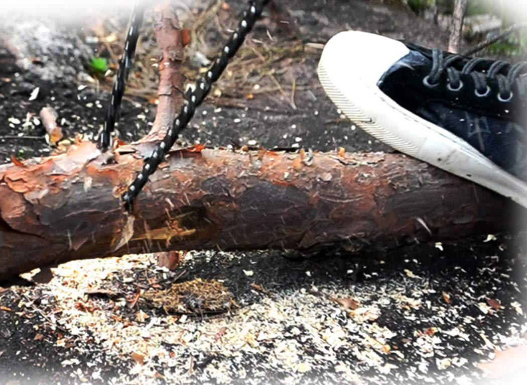 33 Teeth Pocket Chainsaw - 3X Faster Emergency Outdoor Survival Gear with Fire Starter & Carry Pouch | Folding Chain Hand Saw for Camping, Tree Cutting, Hiking, Backpacking | Perfect for Wilderness Survival, Bushcraft & Emergency Preparedness (Black Handle, 25inch, 33 Teeth)