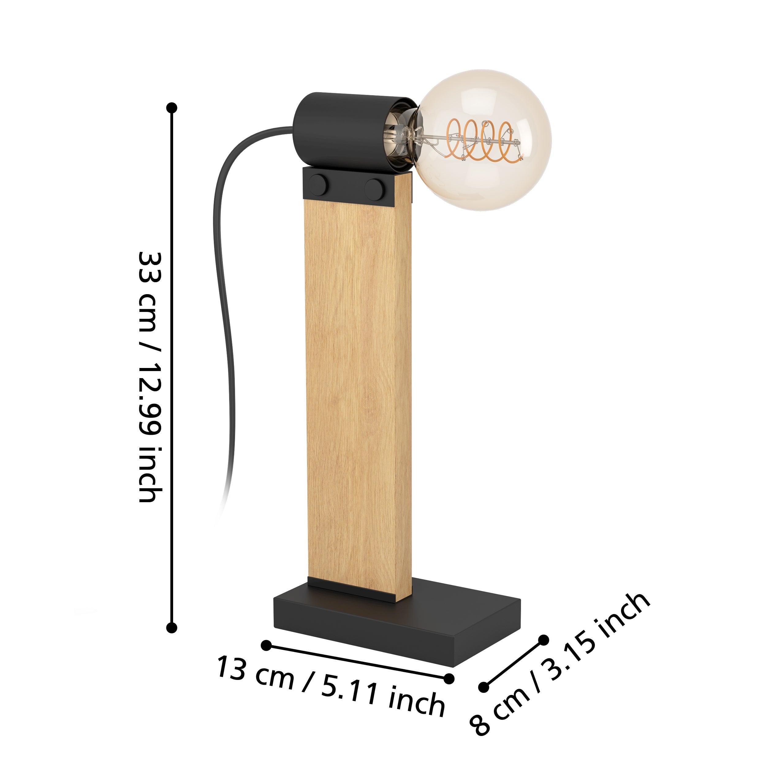 Eglo Bailrigg Modern Wood and Black Metal Table Lamp - Stylish Home Office & Bedroom Lighting for Cozy Ambience