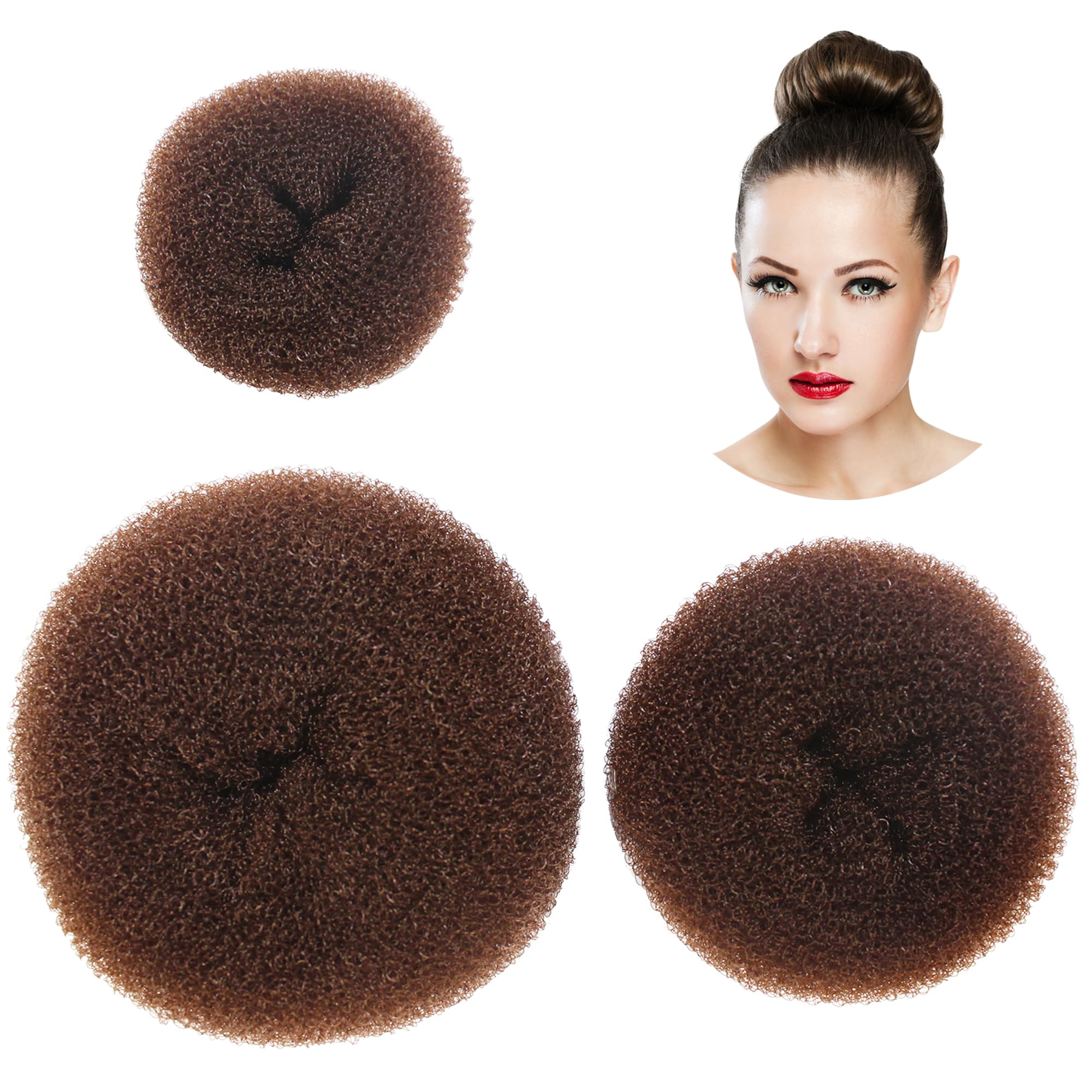 Styla Hair Donut Bun Maker for Kids - 3pc Brown Set | Easy Ballet & Sock Bun Maker | Perfect for Dance, School & Everyday Hairstyles