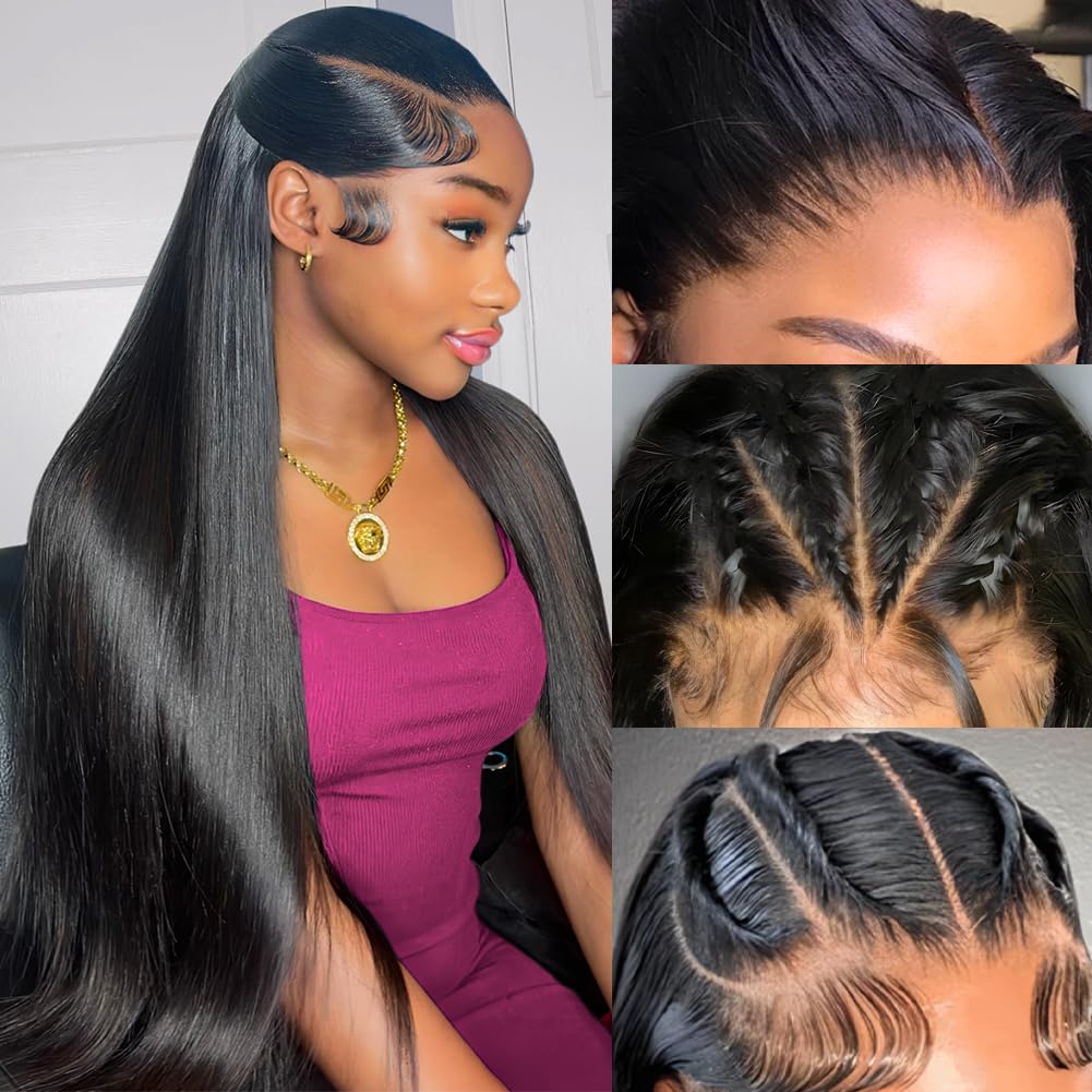 Subella 13x5 HD Lace Front Wigs Human Hair - Pre Plucked Hairline with Baby Hair, 220% Density 12A Transparent Straight Wig for Black Women (28 Inch) - Perfect for Daily Wear, Cosplay & Special Occasions