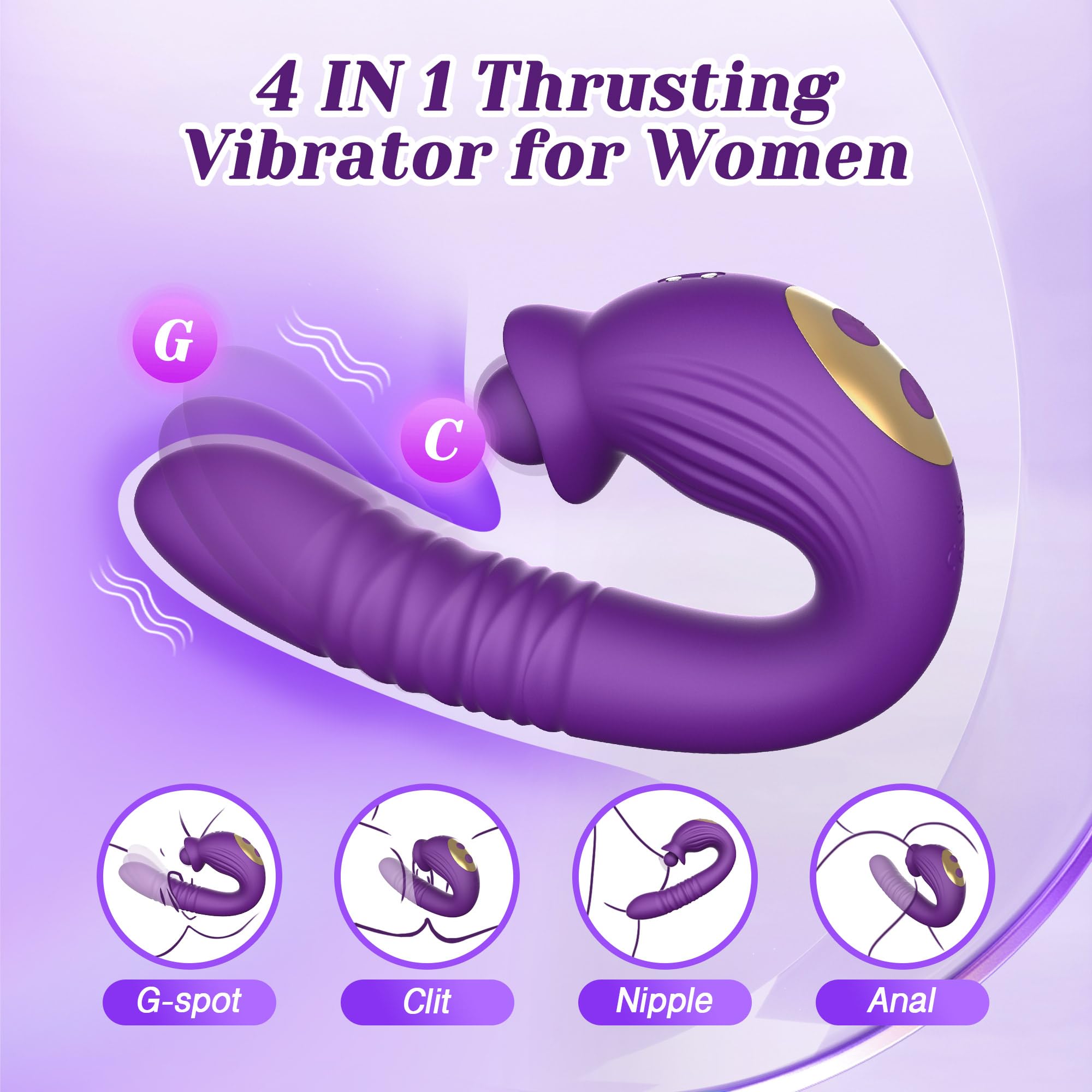 Tracy's Dog 4-in-1 G Spot Vibrator & Clitoral Stimulator for Women - 10 Thrusting, 3 Licking & 10 Vibration Modes, Adult Sex Toy for Solo Play & Couples Pleasure - Perfect for Intimate Moments & Spicing Up Relationships