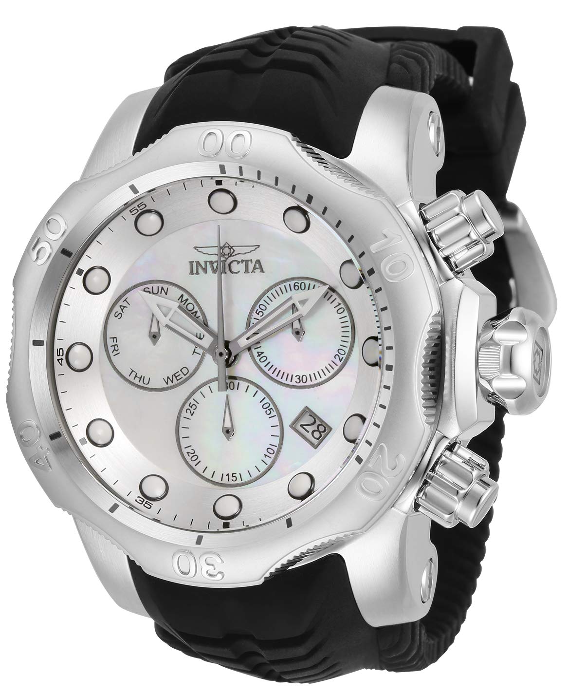 Invicta Men's Venom Stainless Steel Quartz Watch with Silicone Strap - Silver Dial, 26mm Case (Model 33303) | Water Resistant, Durable & Stylish for Everyday Wear, Sports & Outdoor Activities