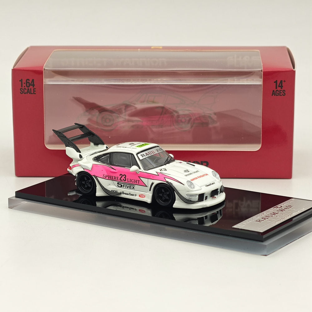 1/64 Scale RWB Porsche 993 Rauh-Welt Modified Pink #23 Tall Wing Diecast Model Car - Limited Edition Collectible for Display & Racing Enthusiasts
