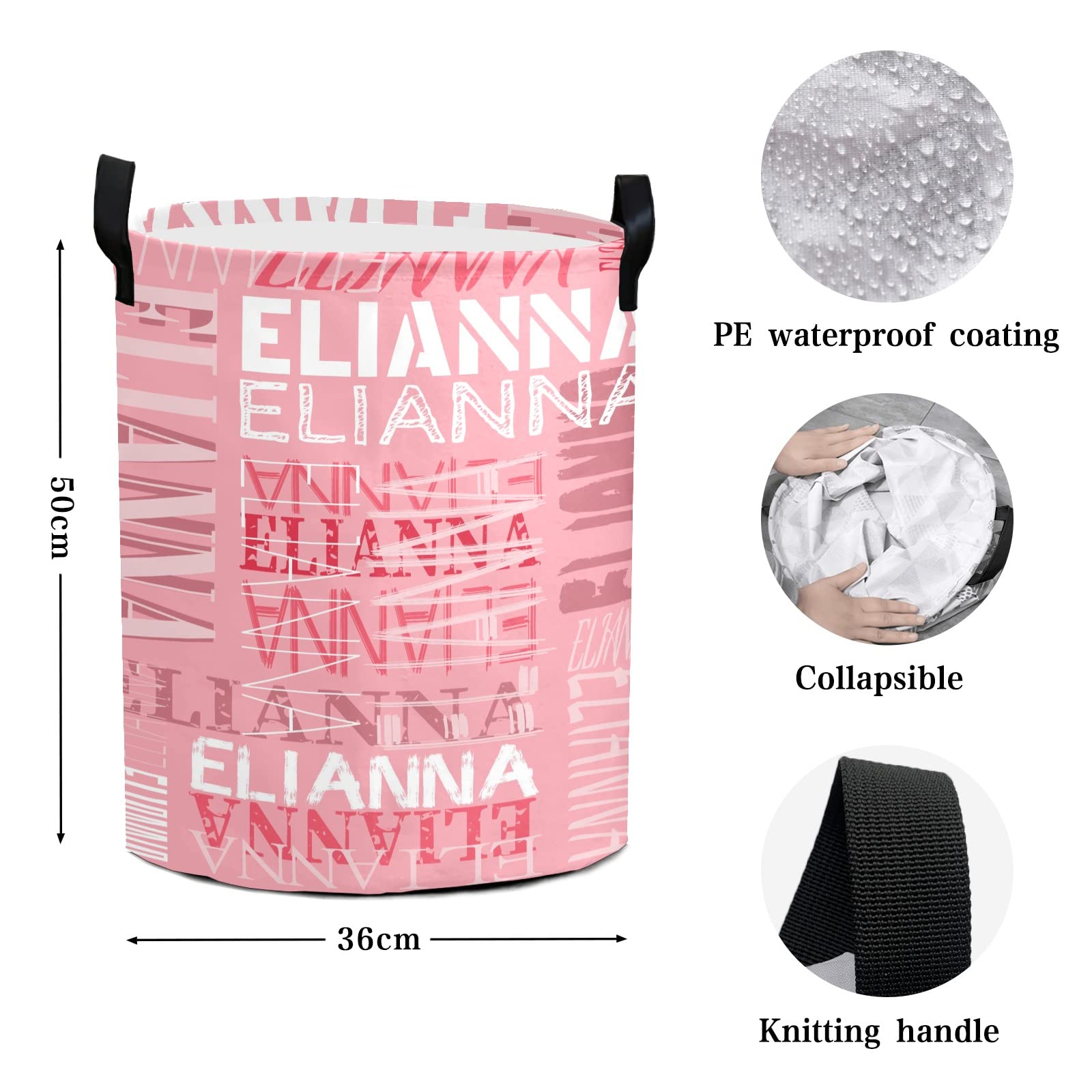 Personalized Laundry Hamper with Name - Custom Clothes Storage Basket with Handle for Bathroom, Living Room & Bedroom - Light Pink Laundry Organizer for Home, Dorm & Nursery