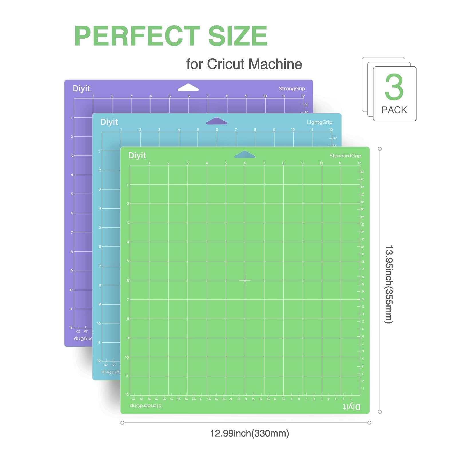 12x12 Self-Healing Cutting Mat Set - 3 Pack for Cricut Maker 3, Maker, Explore 3, Air 2, Air & One (LightGrip/StandardGrip/StrongGrip) - Perfect for DIY Crafts, Scrapbooking & Vinyl Cutting Projects