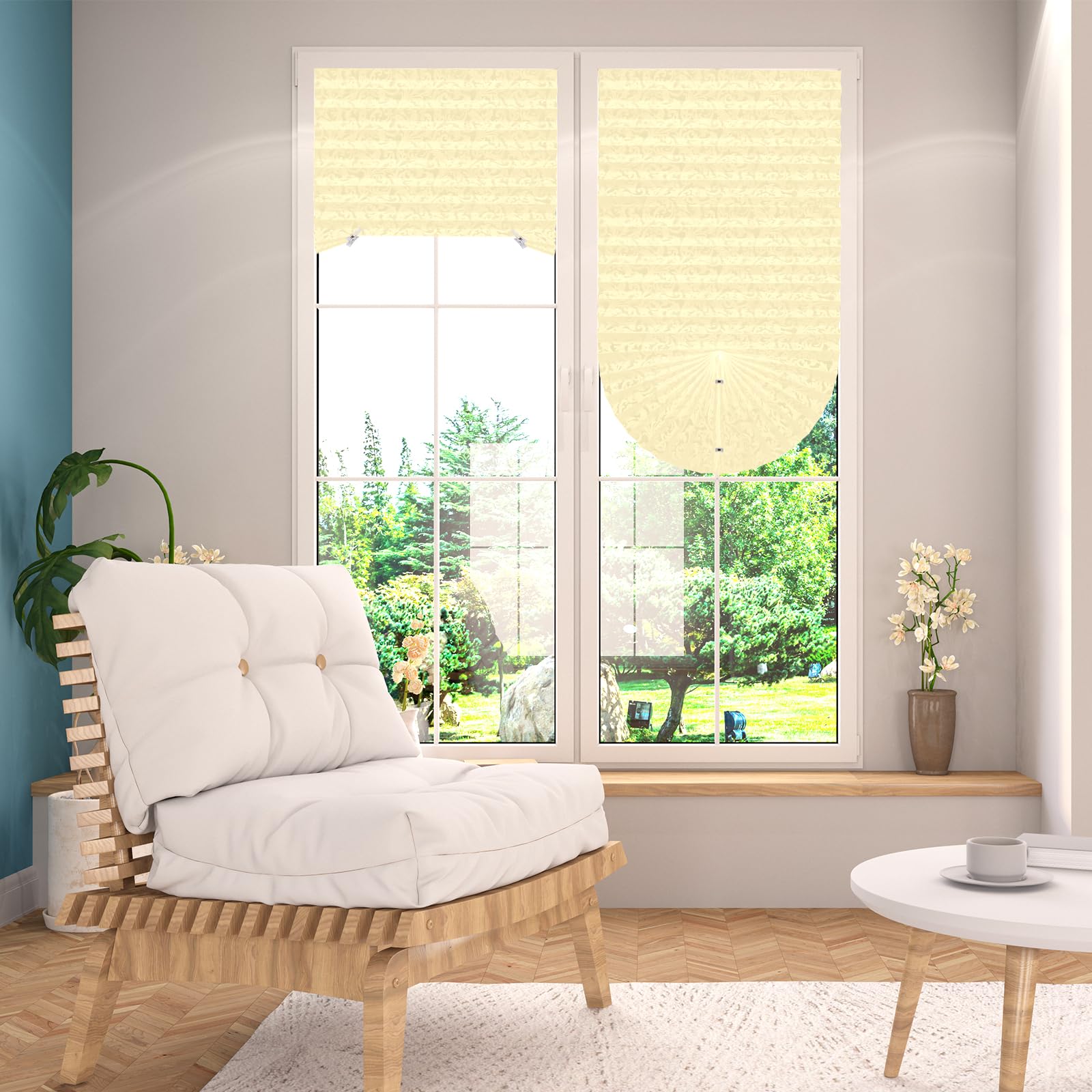 Embossed Paper Blinds - No Drill Temporary Pleated Window Shades | Self-Adhesive Cordless Window Coverings with Printed Patterns | Perfect for Indoor Windows, Doors, Bedrooms & Offices