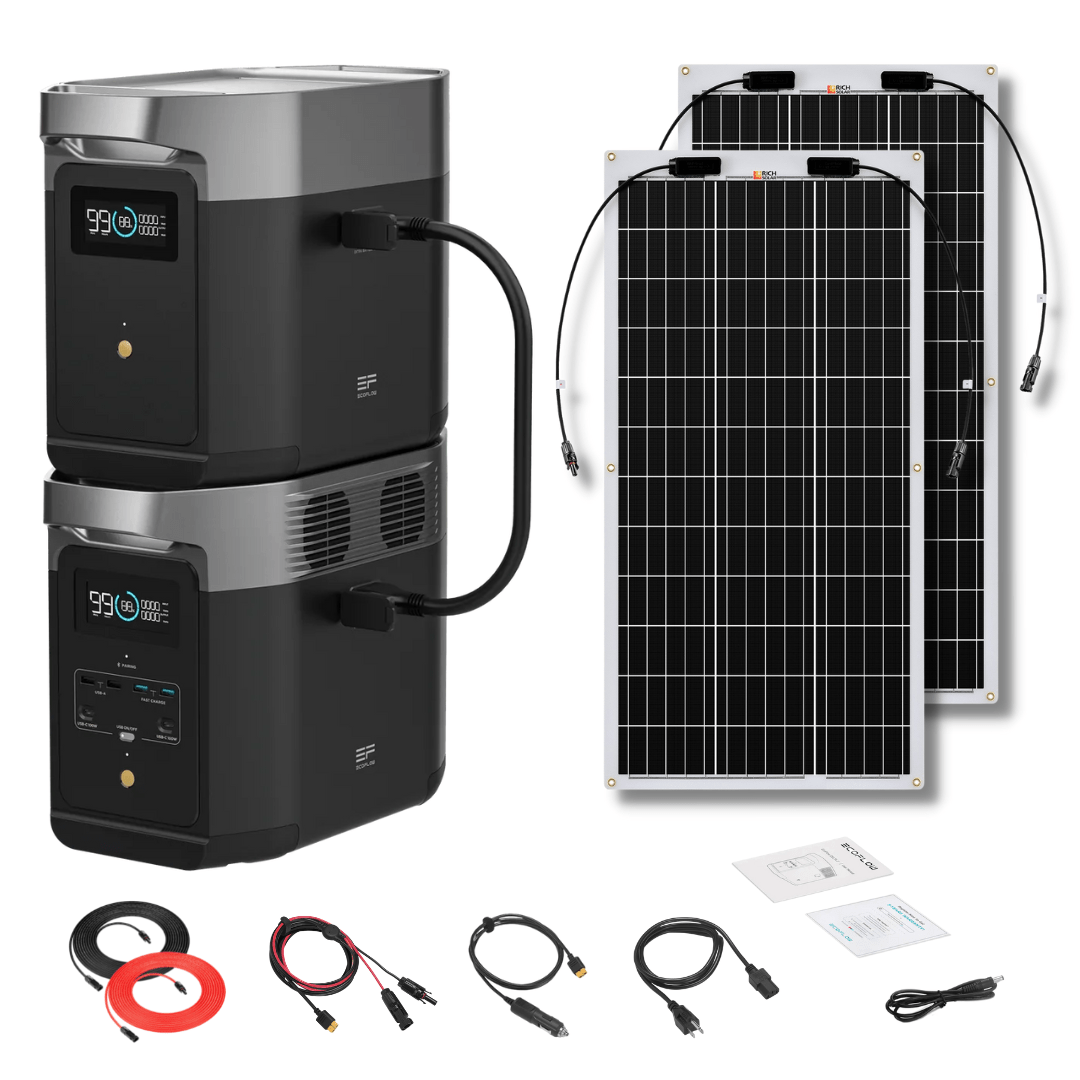 EcoFlow DELTA 2 Portable Power Station with Extra Battery - 2048Wh Capacity, 1800W Solar Generator & 100W Flexible Monocrystalline Solar Panel Kit - Perfect for Camping, RV Trips, and Emergency Power Backup