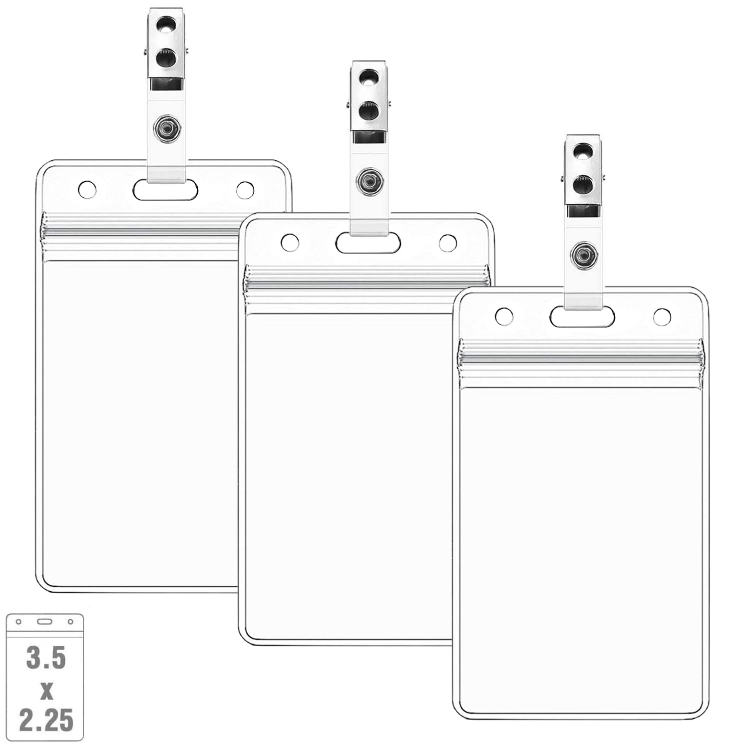 5 Pack Clear Plastic Vertical ID Card Protectors with Metal Clips - Durable Name Tag Holders for Work, Events & Conferences - Perfect for Badges, Security Cards & Employee IDs