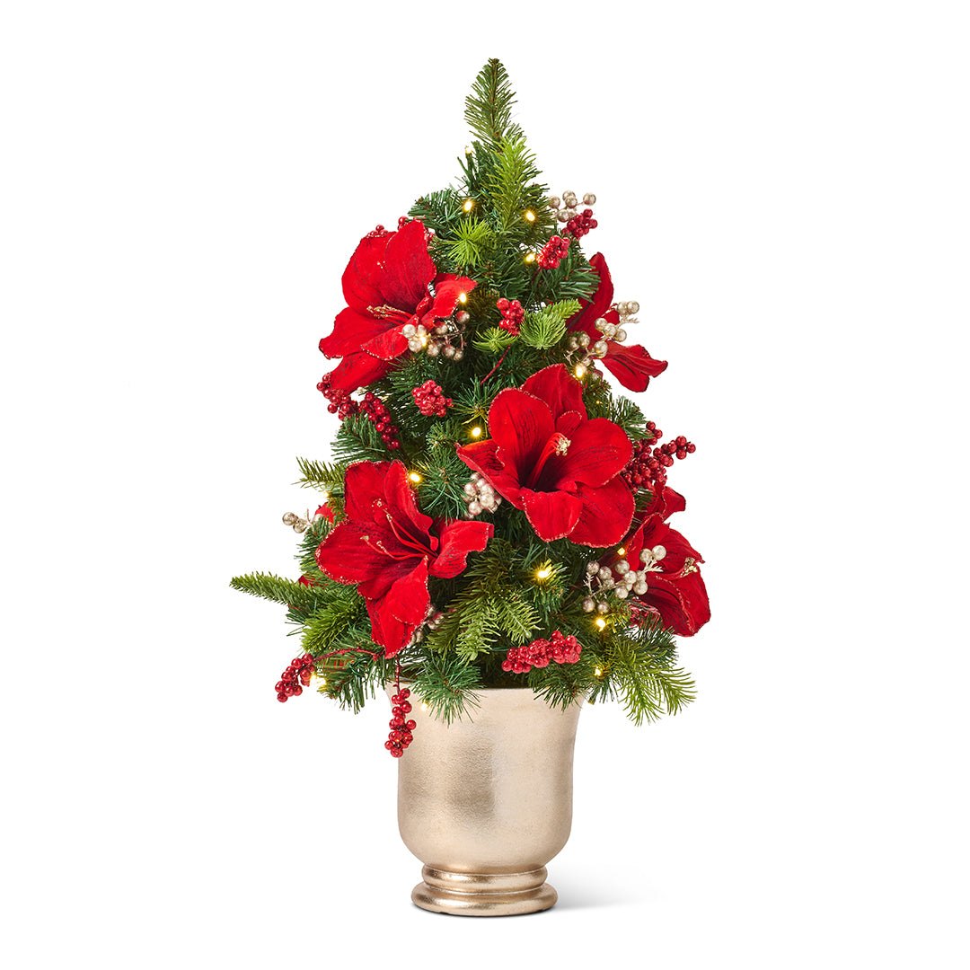 Pre-Lit Crimson Garden Tree - Outdoor Christmas Decor with Warm White LED Lights for Holiday & Patio Decoration