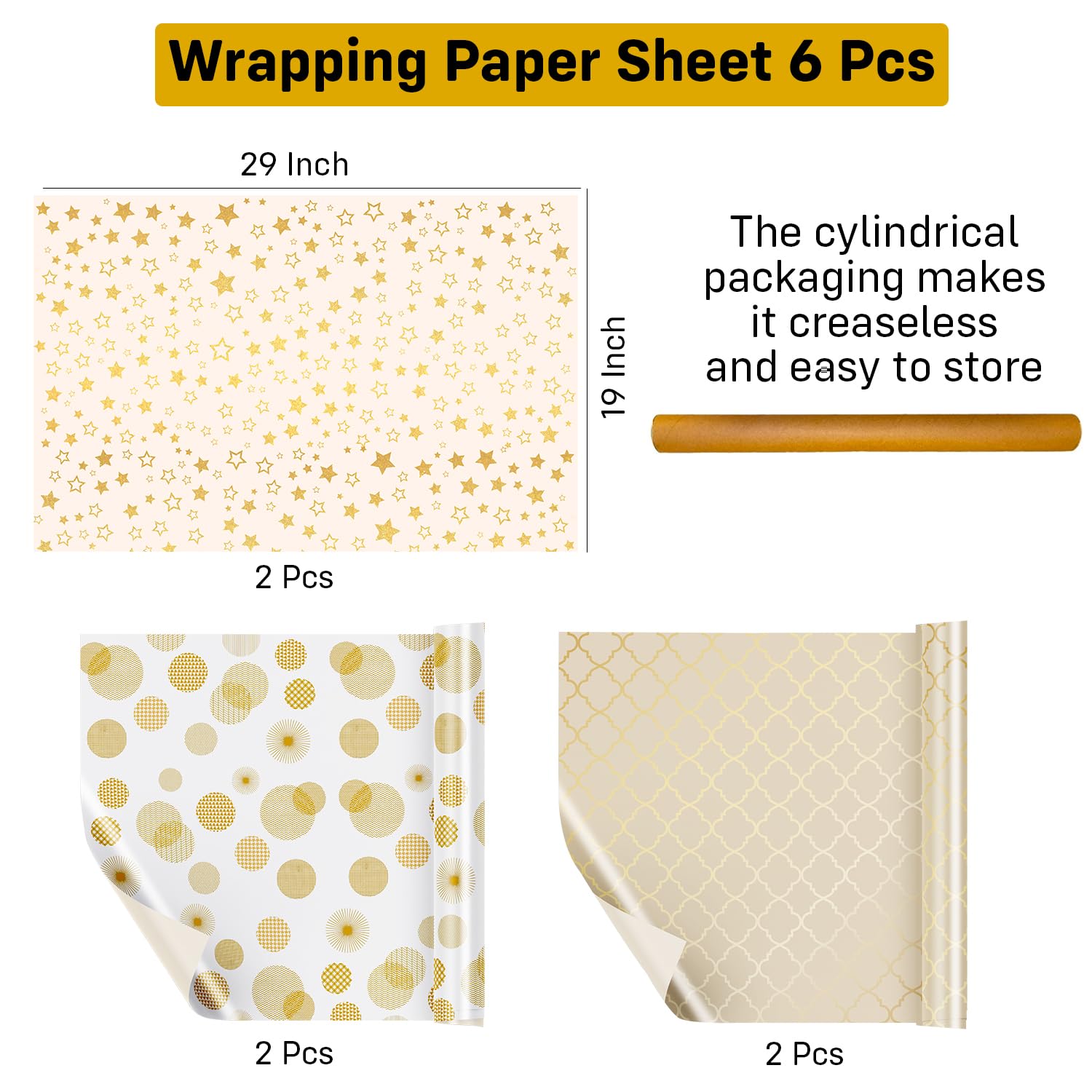 Party Propz 6-Pack Gift Wrapping Paper Set - Premium Wrapping Sheets & Rolls for Birthday, Christmas, Wedding Presents | Eco-Friendly Gift Wrap Material for All Occasions