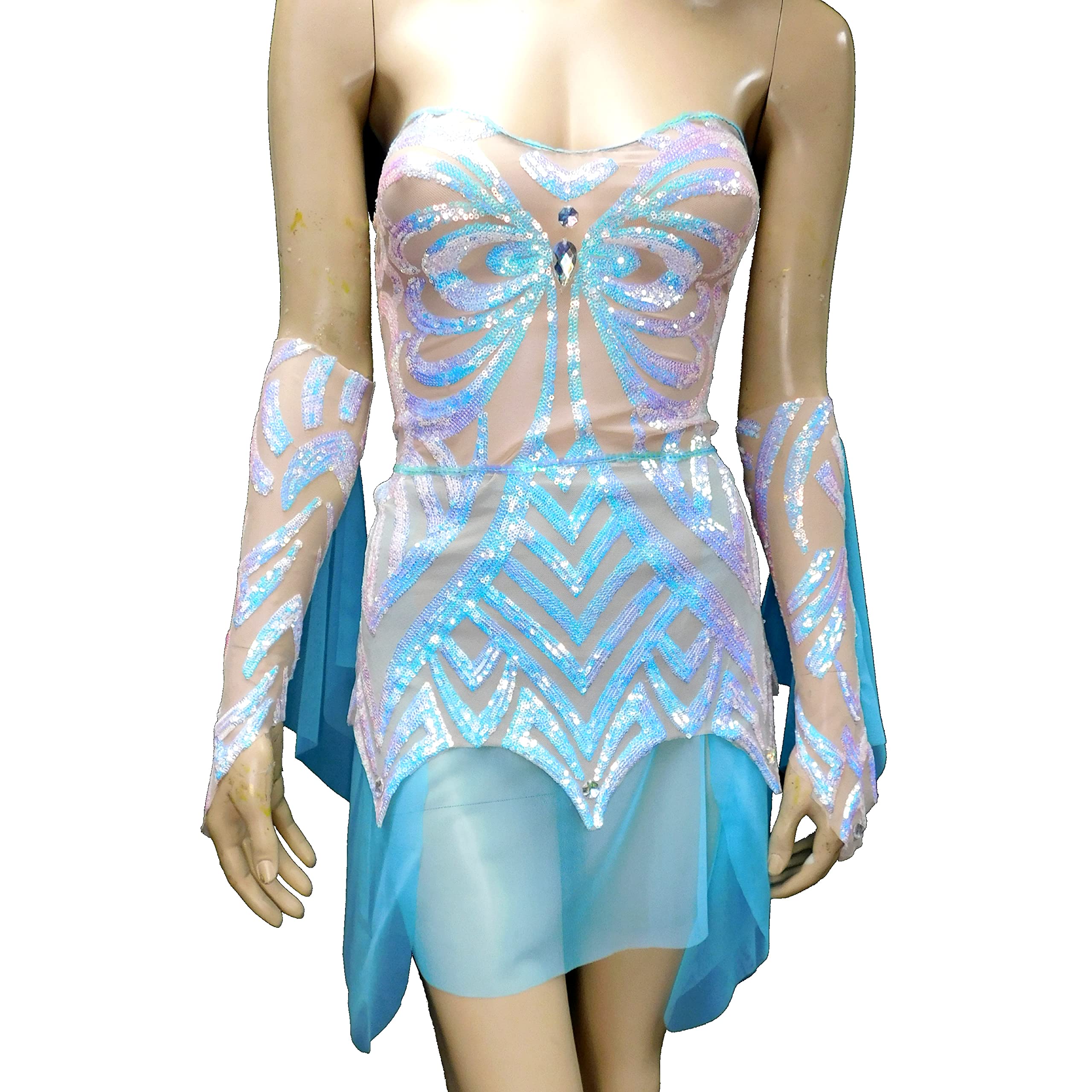 Iridescent Ice Blue Sequins Butterfly Fairy Dress for Goddess Costume, Dance & Festival Wear | Perfect for Cosplay, Halloween, and Themed Parties