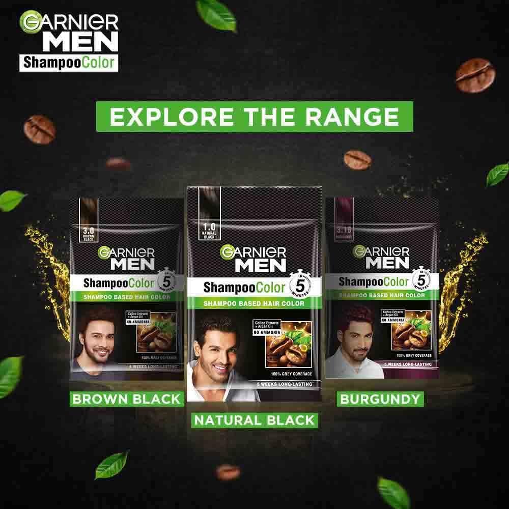 Garnier Men Shampoo Hair Color Shade 3.0 Brown Black - Pack of 6 | Permanent Hair Dye for Men | Covers Gray Hair | Easy Application at Home | Salon-Quality Results for Natural-Looking Color