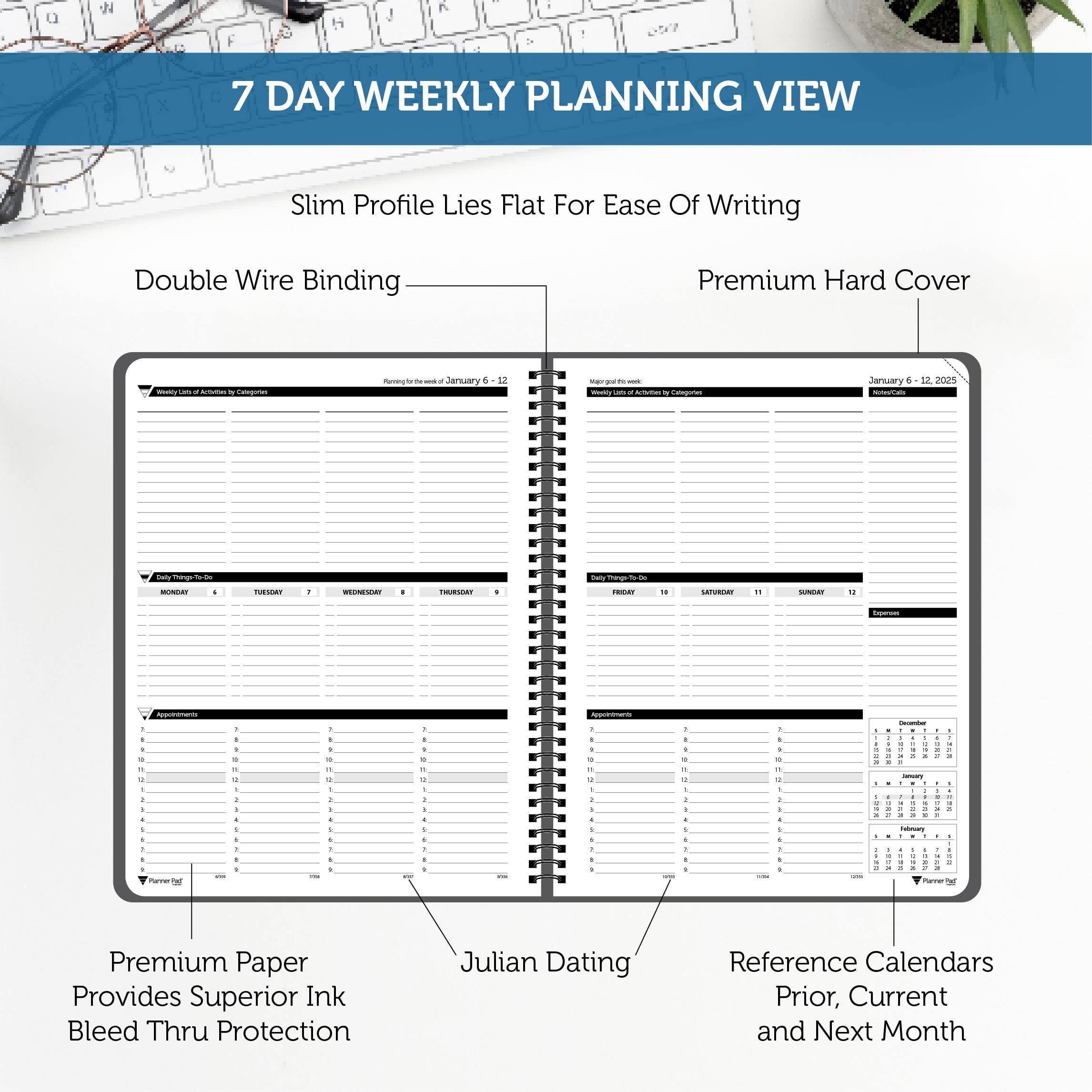 2025 Spiral Bound Planner - January to December Calendar, 8.5