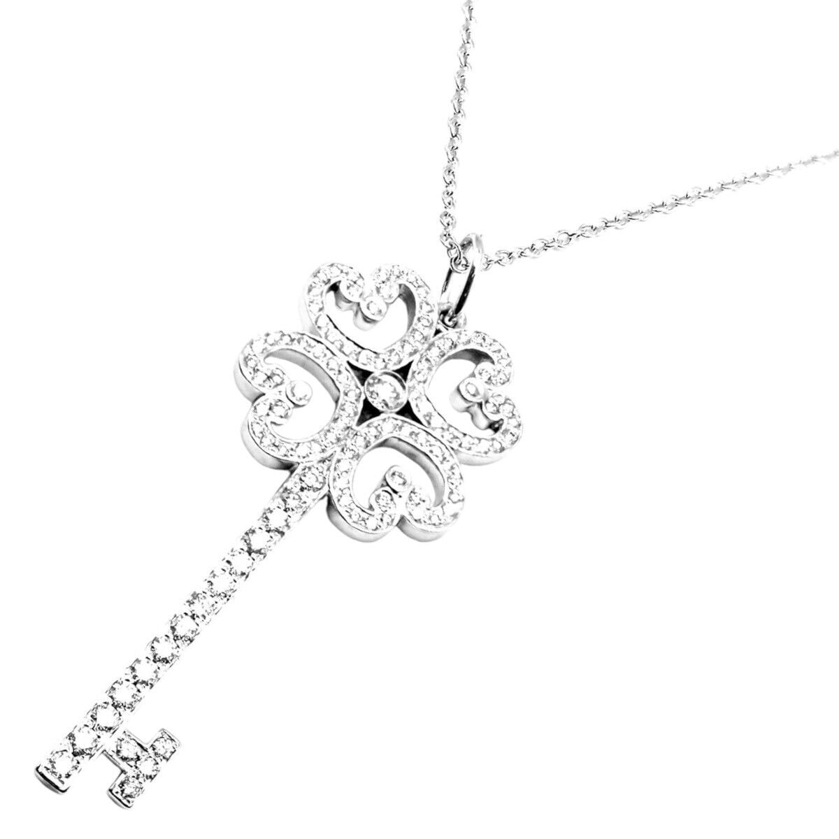 Tiffany & Co Platinum & 18k White Gold Enchant Quatra Heart Key Pendant Necklace - Elegant Jewelry Gift for Women, Perfect for Anniversaries & Special Occasions