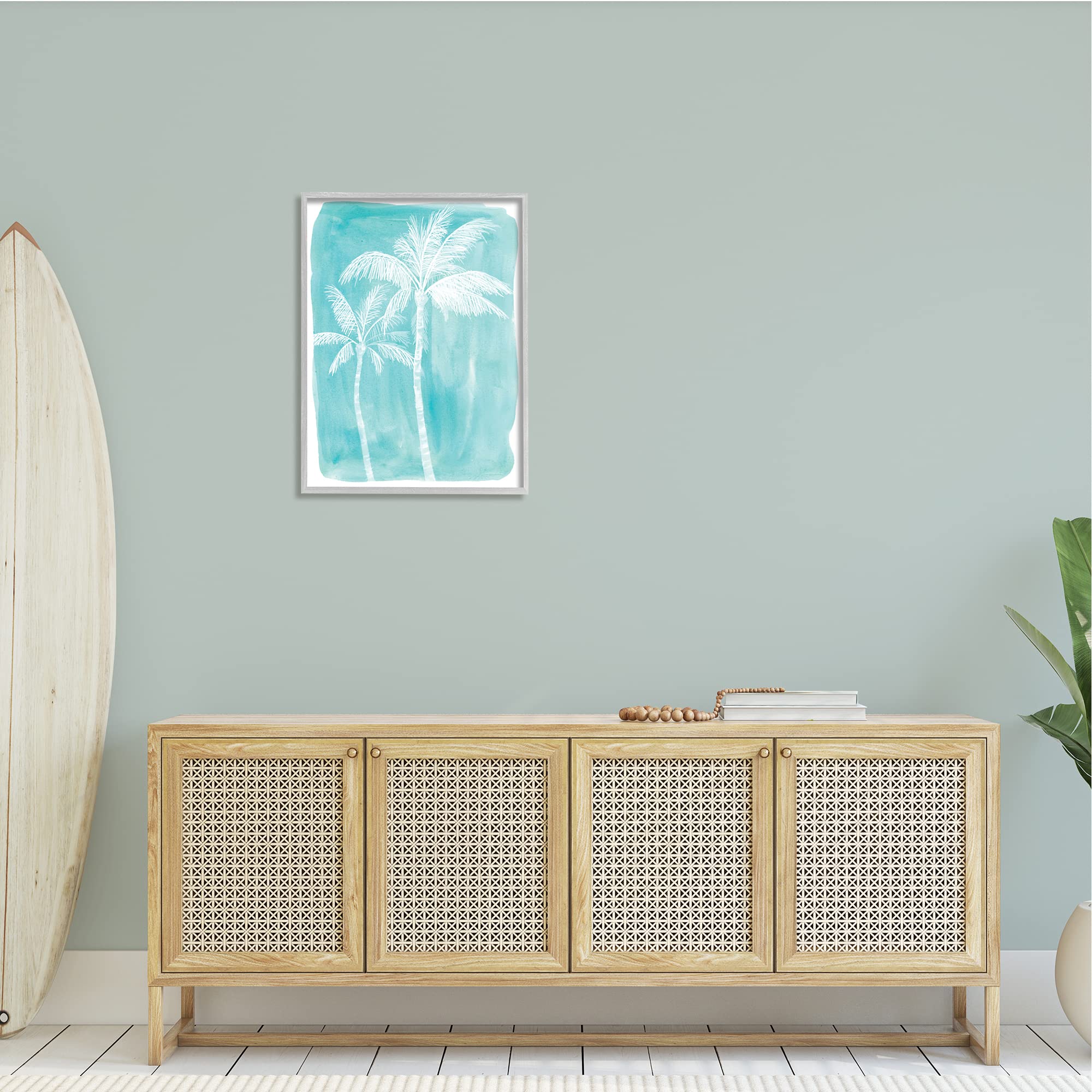 Stupell Industries White Palm Tree Beach Blue Tropic Painting - Coastal Wall Art by Kamdon Kreations | Perfect for Beach House Decor, Living Room & Tropical Themed Spaces