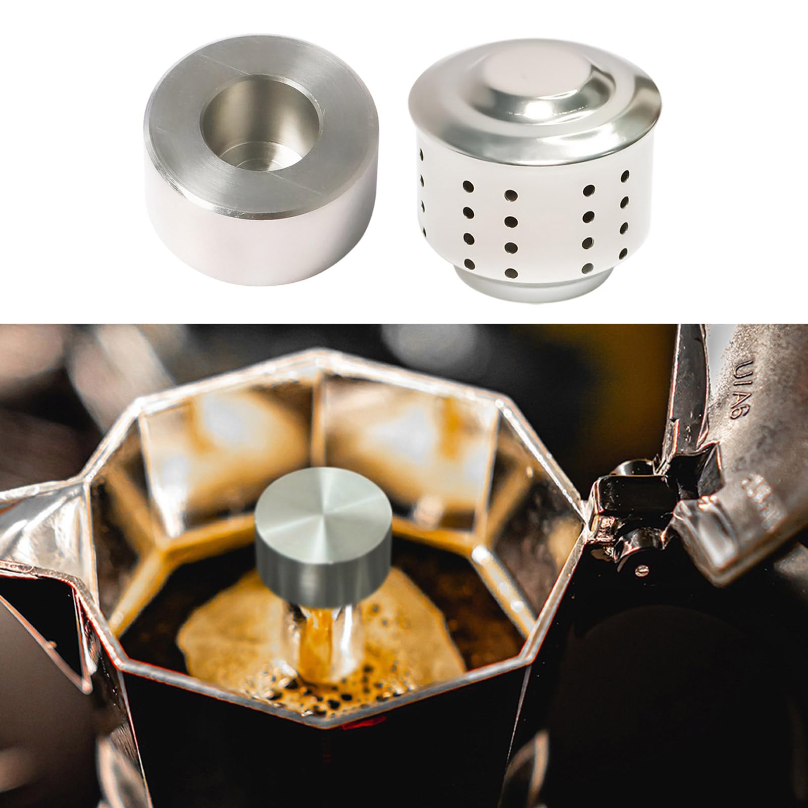 Portable Espresso Coffee Maker with Anti-Splash Valves - Stainless Steel Splashproof Lid - Compatible with Type A Coffee Machines - Perfect for Camping, Travel & Office Use