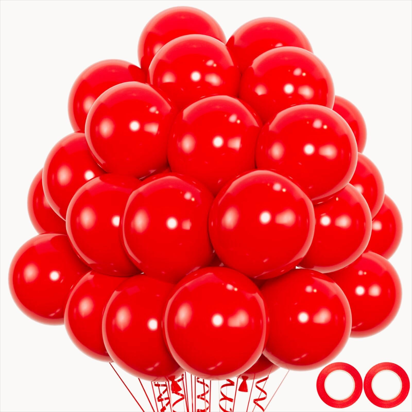 100pcs 12 Inch Red Latex Balloons - Premium Helium Quality for Birthday, Wedding, Anniversary, Christmas & Valentine's Party Decorations (Includes Red Ribbon) - Perfect for Indoor & Outdoor Celebrations, Baby Showers & Graduation Parties