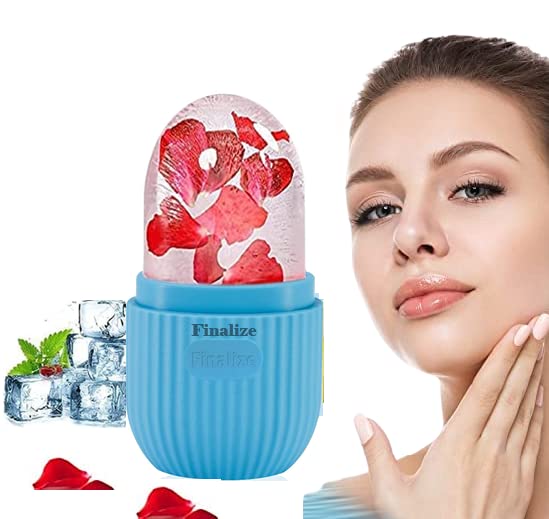 Finalize Ice Roller for Face Massager - 100% Natural Jade & Gua Sha Stone Facial Massager for Anti-Aging, Skin Tightening & Glow Enhancement | Reusable Ice Treatment for Clear Skin | Perfect for Morning Routine, Post-Workout Recovery & Spa Night (Blue Stone)