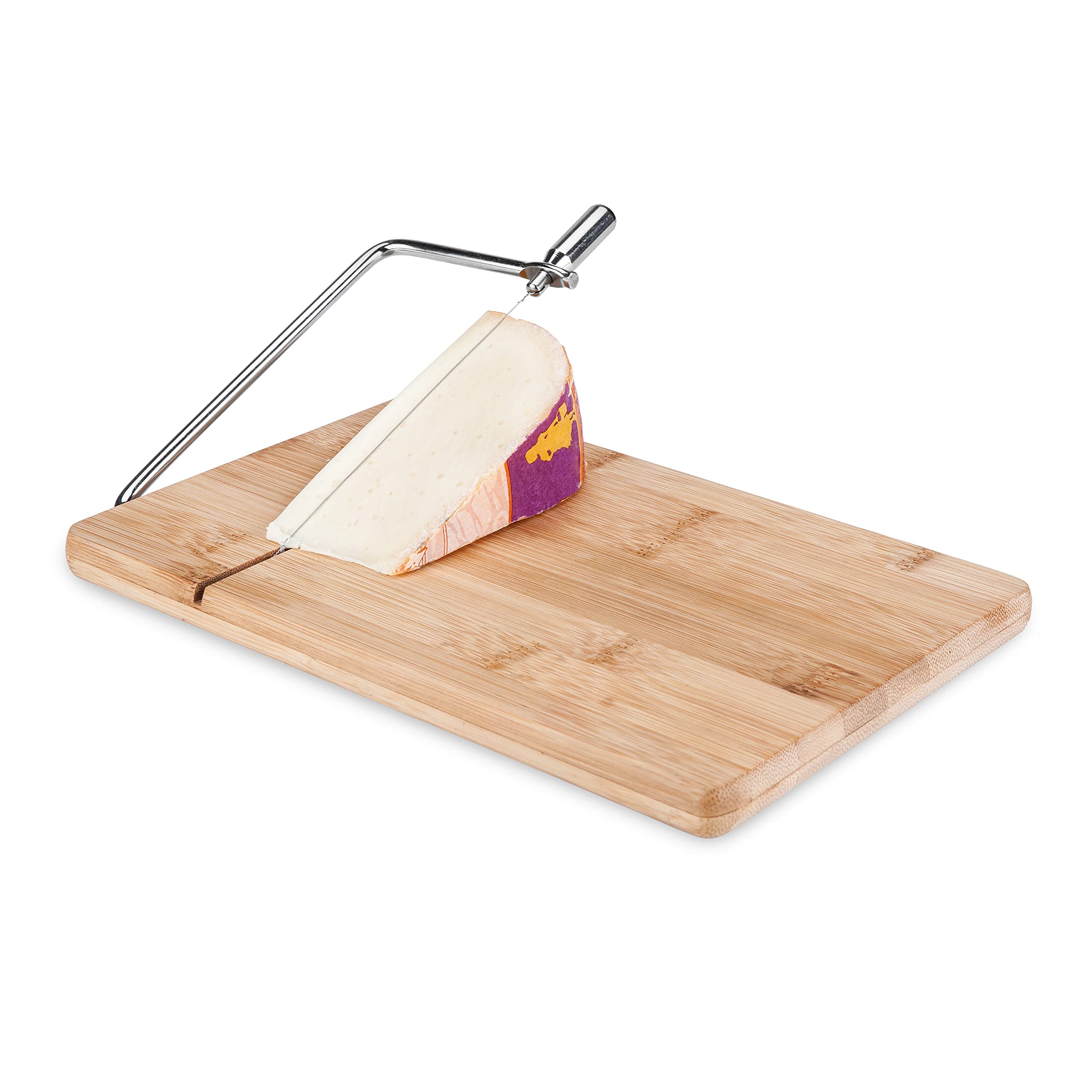 Premium Bamboo Cheese Cutting Board with Built-in Wire Cutter - 10