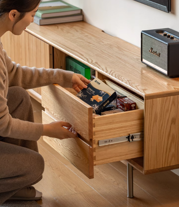 Modern Oak Solid Wood TV Stand - Stylish Entertainment Center for Living Room, Bedroom & Home Theater