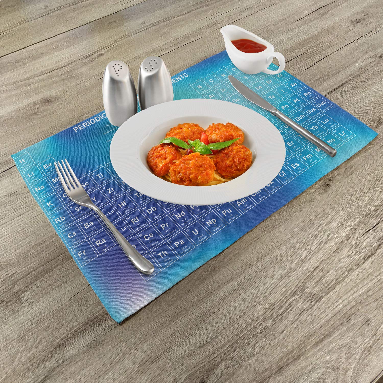 Ambesonne Science Placemats Set of 4 - Chemistry Element Table Design, Modern Washable Fabric Dining Table Mats - Standard Size in Pale Blue Aqua Sky | Perfect for Science Lovers, Classroom Decor & Themed Dinner Parties