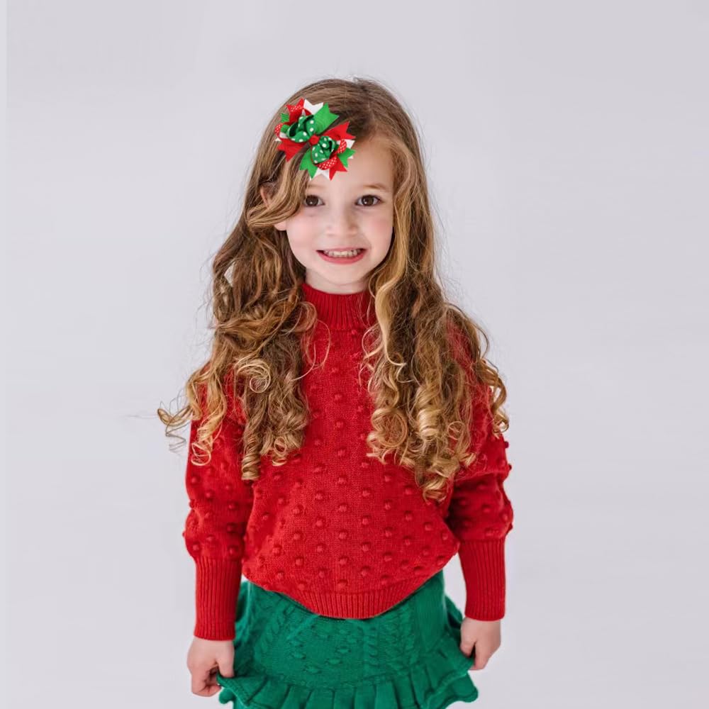 JIAHANG Christmas Hair Bow Clips for Girls - 4PCS Polka Dot Alligator Clips for Baby, Toddler & School Girls - Festive Party Hair Accessories for Holidays, Christmas, School Events & Birthday Celebrations