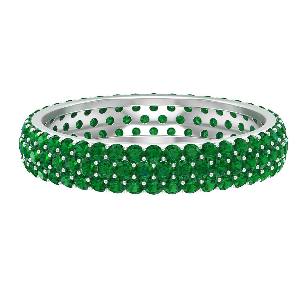 14K Solid Gold Created Emerald Eternity Ring for Women – Elegant Wedding, Anniversary & Engagement Jewelry Gift