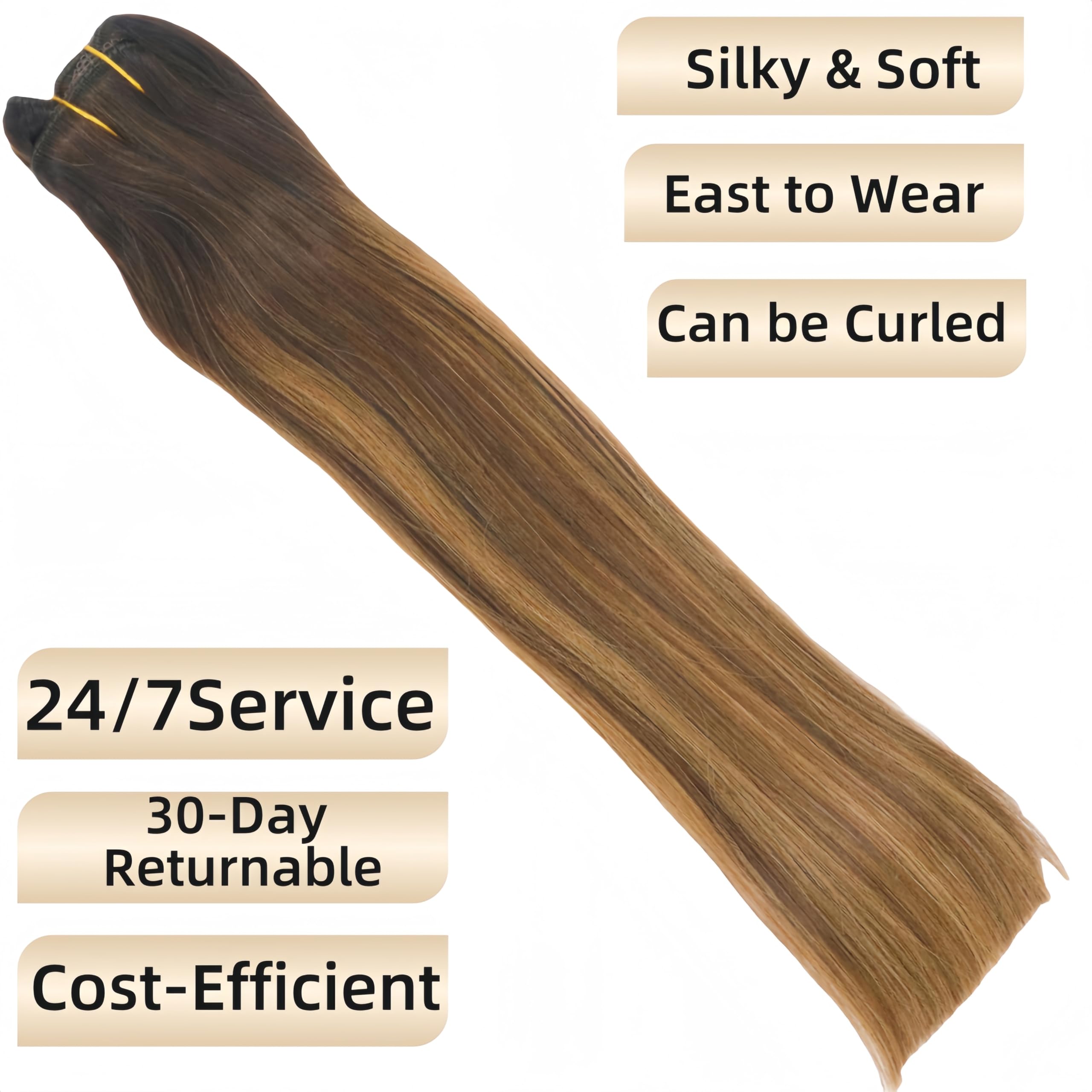 16 Inch Ombre Piano Color Clip-In Human Hair Extensions - Dark Brown Roots to Chestnut Blonde Balayage Highlights, Double Wefted, 100g, Silky Soft for Volume & Length | Perfect for Parties, Weddings & Daily Styling