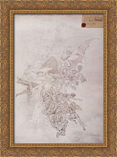 Vasily Surikov 18x24 Gold Ornate Wood Framed Canvas Art - The Fight of Good vs Evil Spirits - Religious Home Decor & Wall Art for Living Room, Bedroom, Office