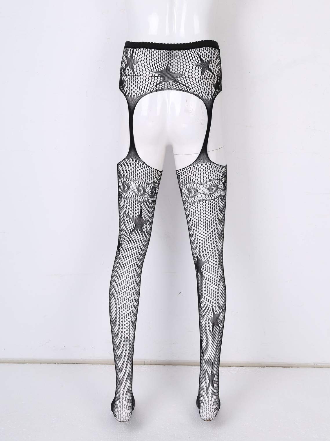 Sexy Fishnet Stockings for Men - Thigh High Tights with Garter Belt & Suspenders - Perfect for Crossdressing, Cosplay & Sensual Nights