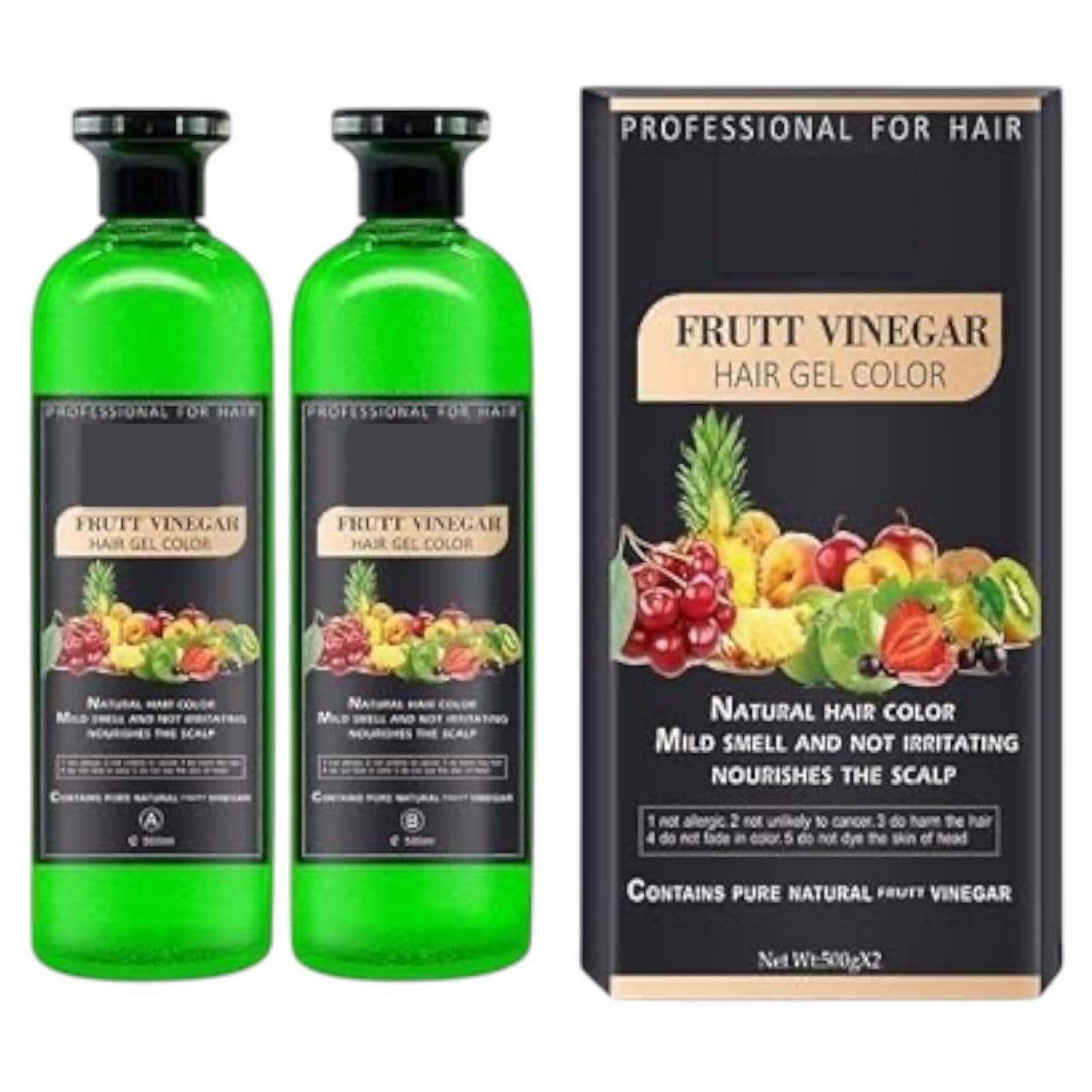 Sriyansi Srihanya Traders Natural Fruit Vinegar Gel Black Hair Dye - 500ml x 2 Pack | Ammonia-Free, Long-Lasting Hair Color for Women & Men | Perfect for At-Home Hair Coloring & Gray Coverage