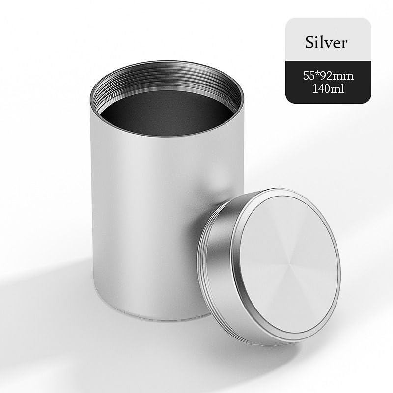 2PCS Airtight Aluminum Storage Jars - 140ml Portable Spice Containers for Coffee, Tea, Herbs & Dry Food - Black & Silver - Ideal for Kitchen, Pantry, Camping & Travel Organization