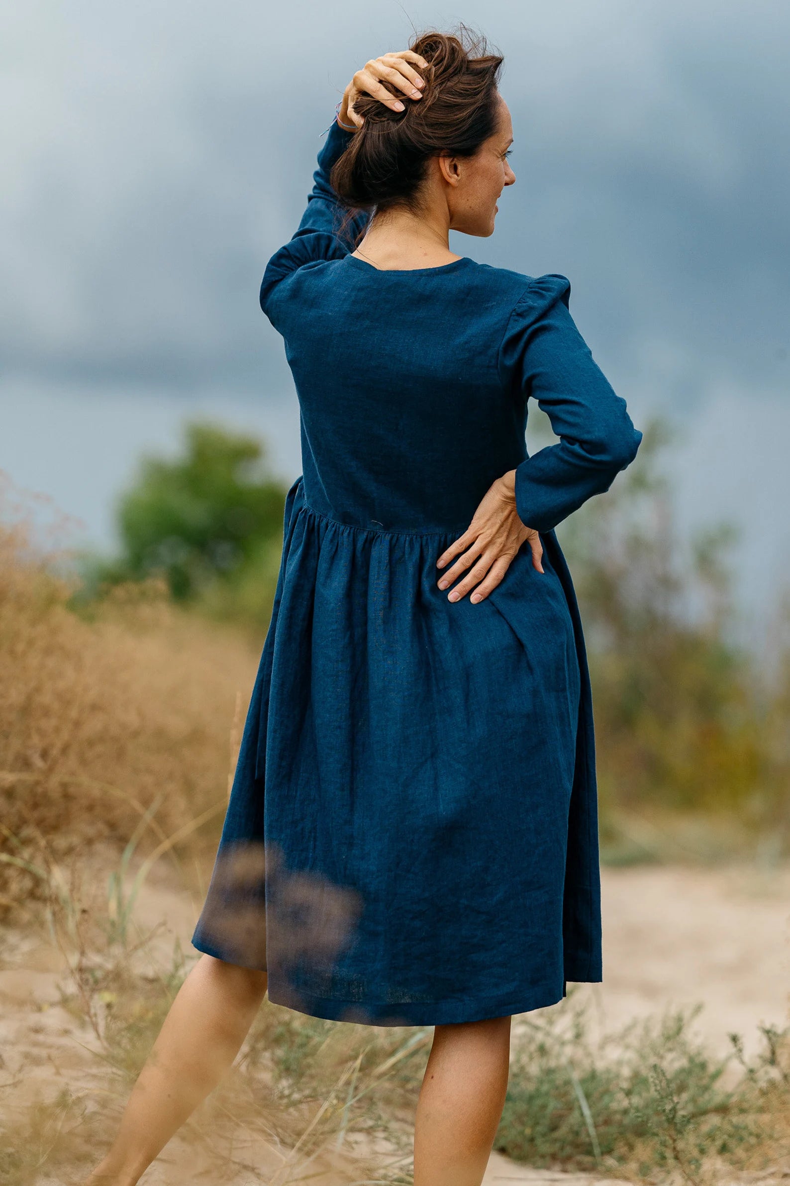 Wrap Linen V-Neck Dress - Venice Style Summer Beach Cover Up & Casual Day Outfit