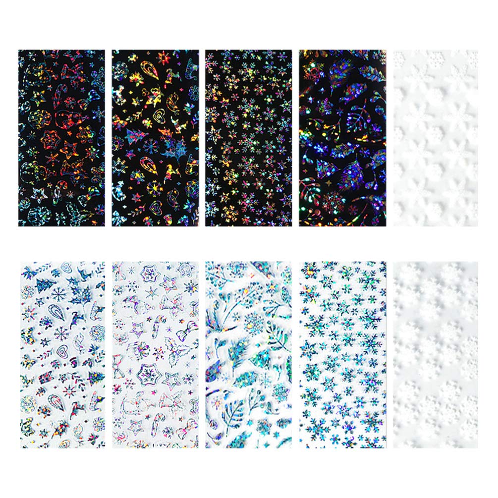 Lurrose 30 Sheets Holographic Christmas Nail Foil Stickers - Silver Snowflake Nail Art Transfers & Decals for DIY Manicure | Perfect for Holiday Parties, Gift Wrapping & Winter Nail Designs