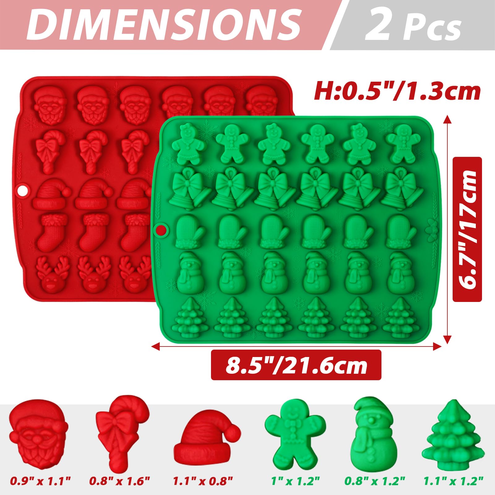 2-Piece 30-Cavity Christmas Candy Molds Set - Red & Green Silicone Gummy & Chocolate Molds for Holiday Baking, DIY Treats & Festive Desserts - Perfect for Christmas Parties, Gift Making & Seasonal Crafts