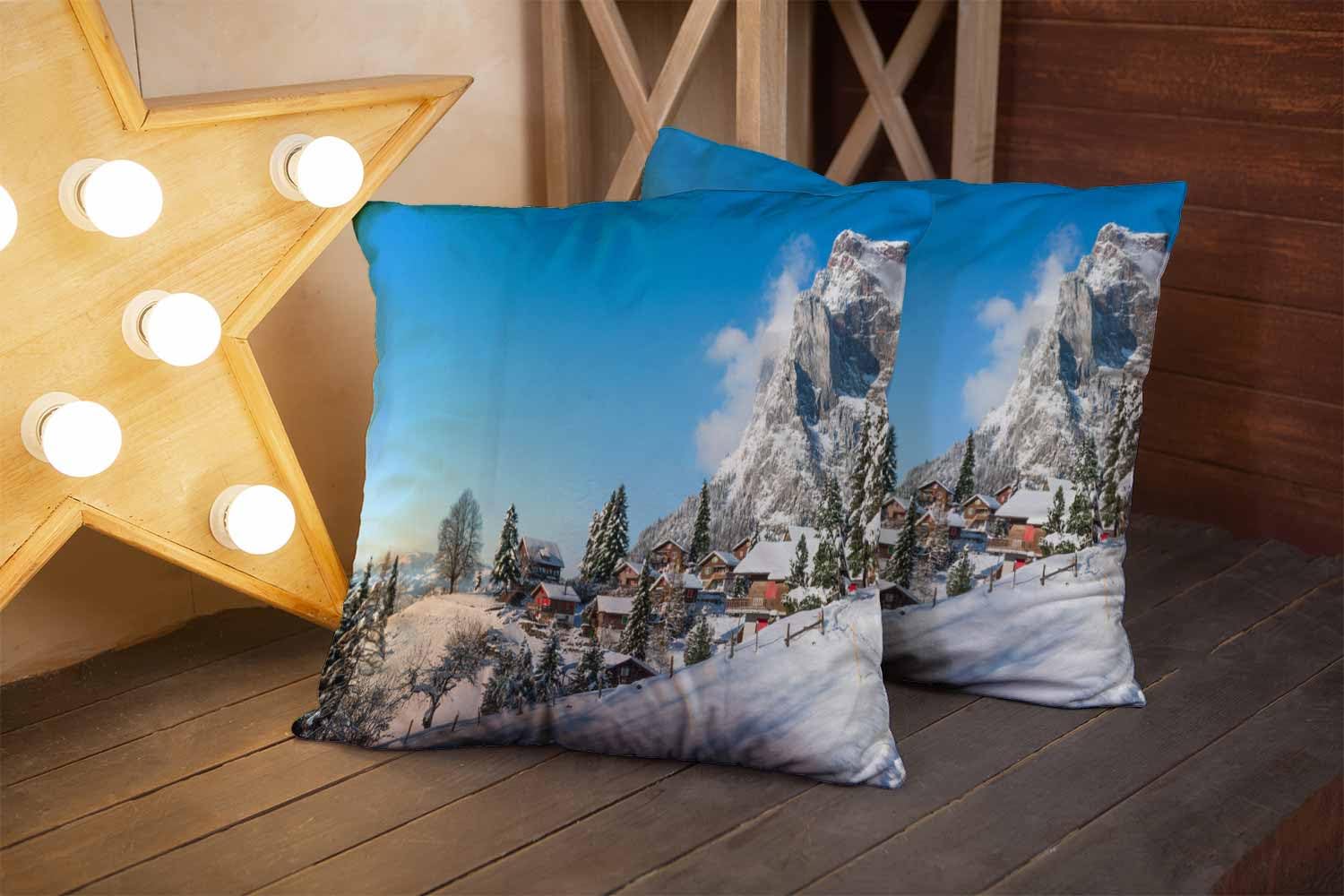 Snow Village Christmas Pillow Covers Set of 2 - 18x18 Inch Cozy Holiday Couch Pillows for Living Room, Bedroom & Dorm - Perfect for Winter Decor & Festive Home Styling