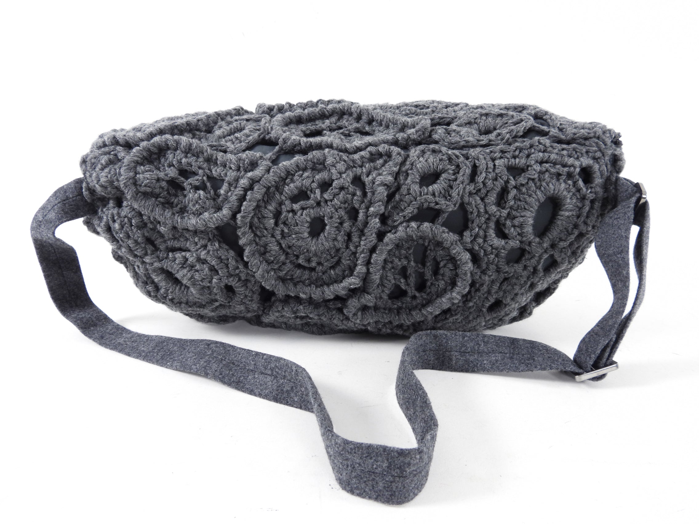 Brunello Cucinelli Grey Cashmere Crochet Crossbody Belt Bag for Women - Luxury Handmade Cashmere Purse for Travel, Shopping & Everyday Use