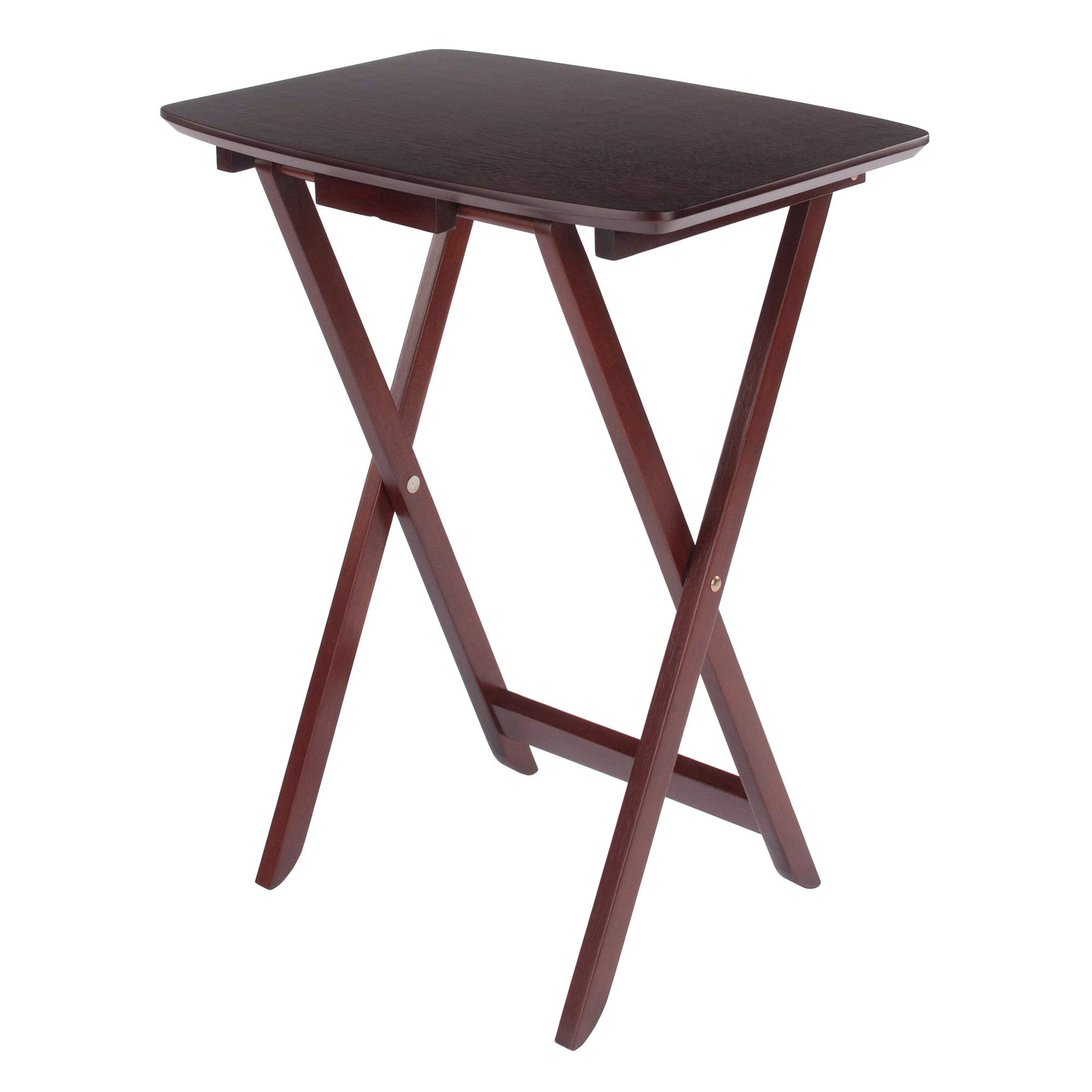 Ergode Wood Cade 2-Piece Oversized Snack Tables - Foldable Coffee Tables for Living Room, Patio & Bedroom - Dark Brown Wooden Side Tables with Storage Shelf - Perfect for Snacks, Drinks & Remote Control Organization
