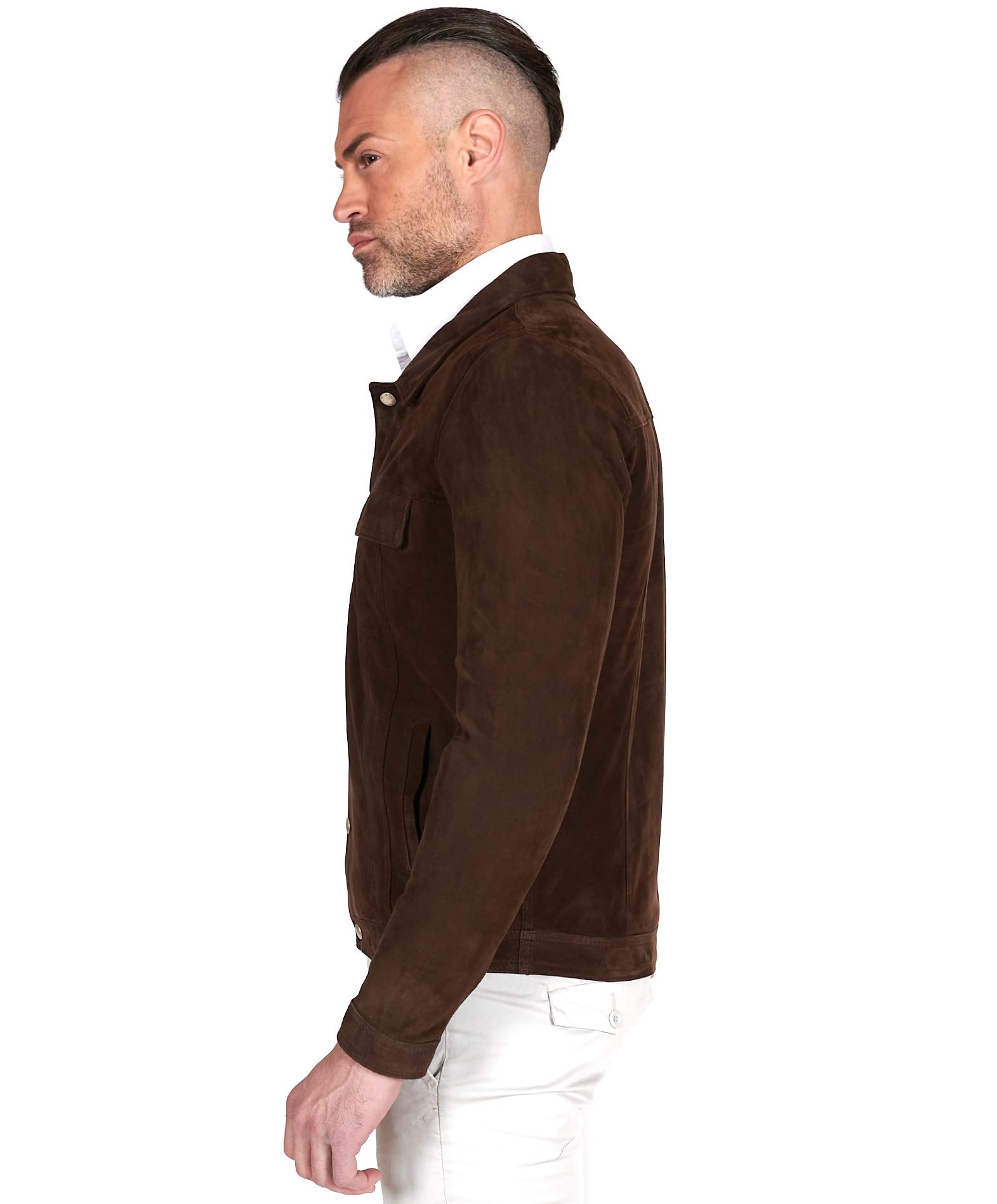 Genuine Italian Leather Motorcycle Jacket for Men - D'Arienzo Brown Leather Biker Jacket with Pockets, Size 46 - Perfect for Riding & Casual Wear