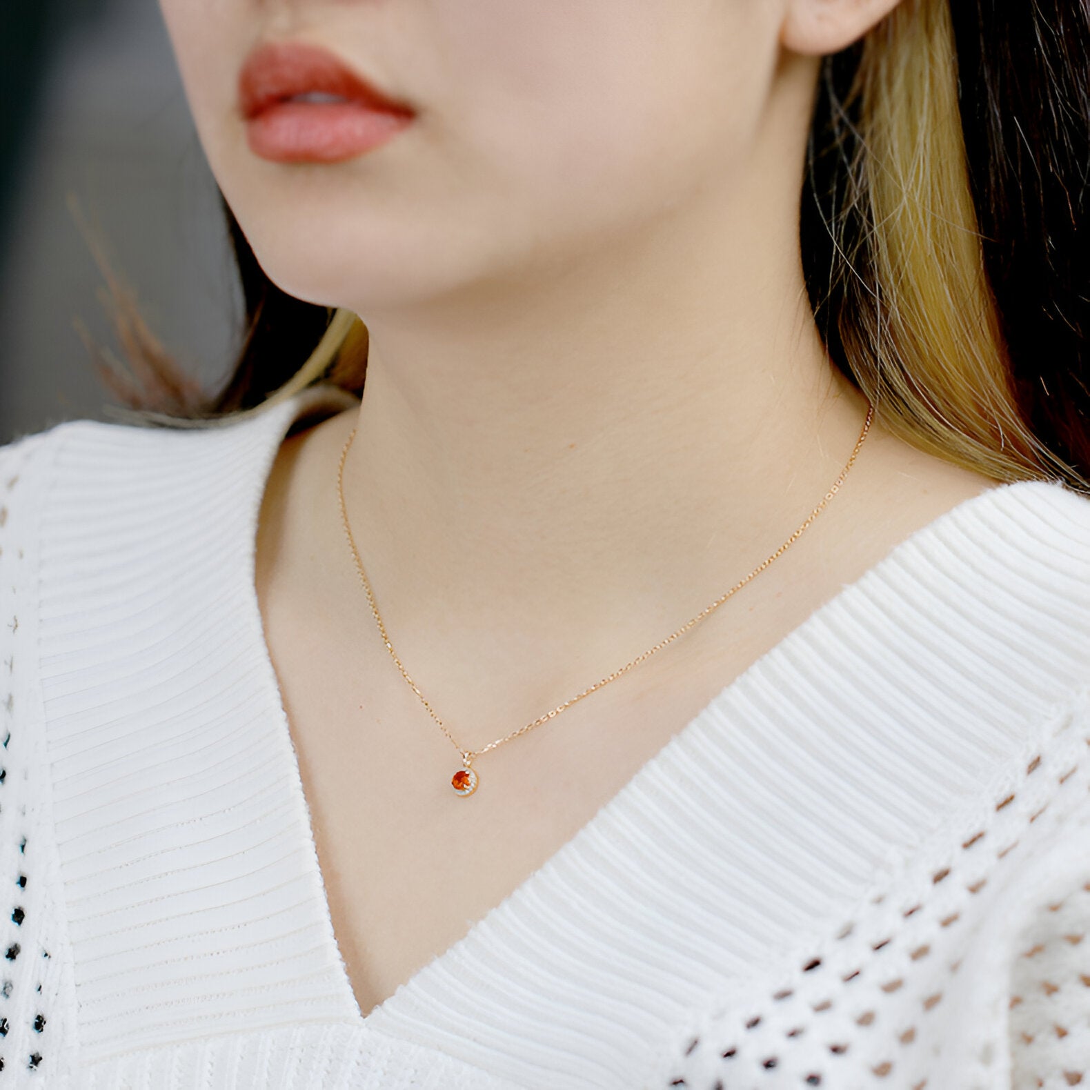 Spessartine Garnet Red Halo Birthstone Pendant Necklace & Charm | January Birthstone Jewelry | Perfect for Valentine's Day Gifts & Anniversary Presents | TB1650