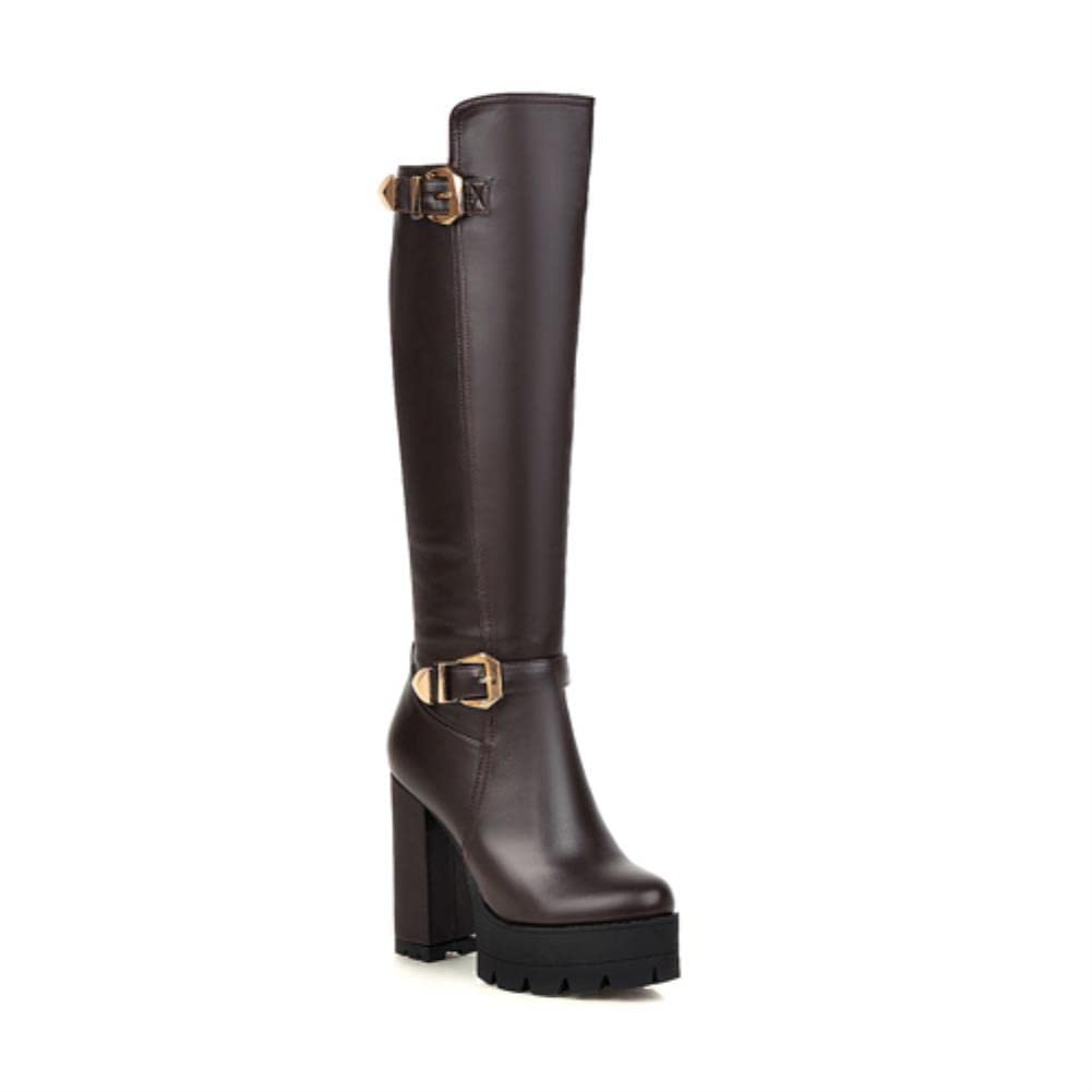 Women's Knee High Platform Boots - Chunky Heel Side Zipper Round Toe Winter Boots for Women | Fashionable & Comfortable for Office, Party, and Casual Outfits