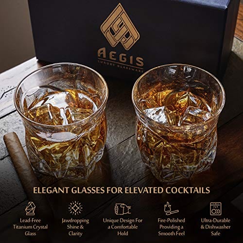 Premium Crystal Whiskey Glass Set of 2 - Lead-Free Fire Polished Titanium Infused Bourbon Glasses for Men & Women - Luxury Gift for Anniversary, Wedding & Home Bar - Perfect for Whiskey Tasting & Entertaining
